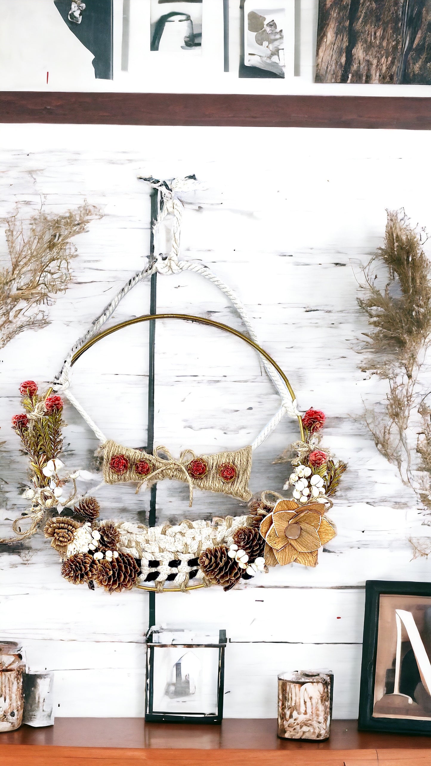 Mountain’s Edge, Macrame Wreath with Dried Flowers, Wall Decor, 10 “