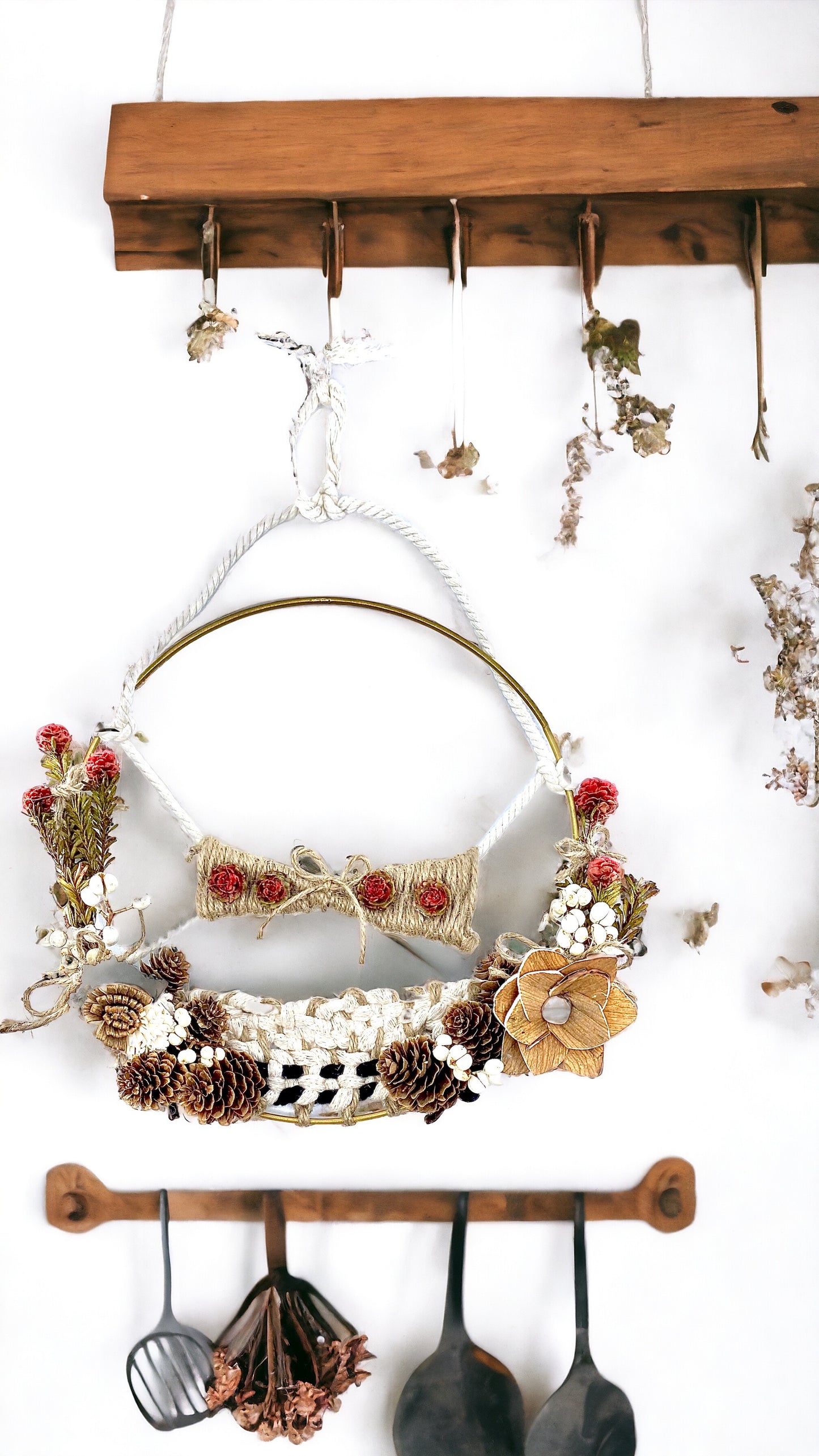 Mountain’s Edge, Macrame Wreath with Dried Flowers, Wall Decor, 10 “