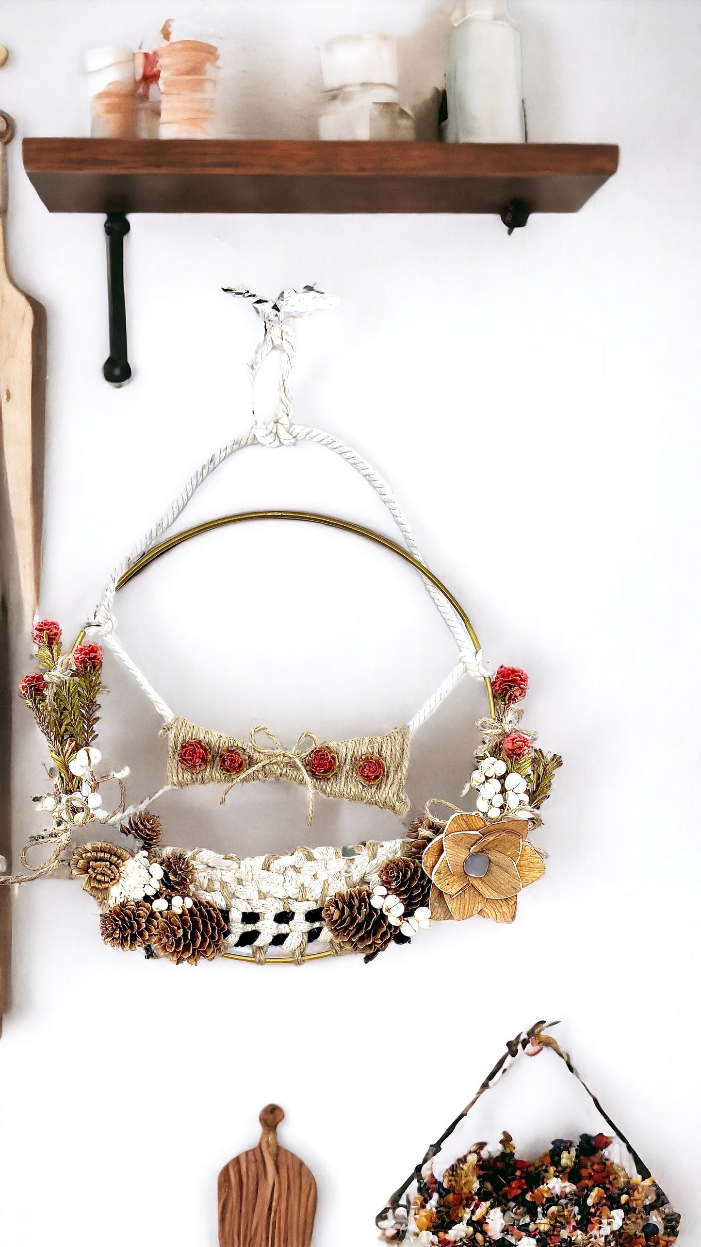 Mountain’s Edge, Macrame Wreath with Dried Flowers, Wall Decor, 10 “