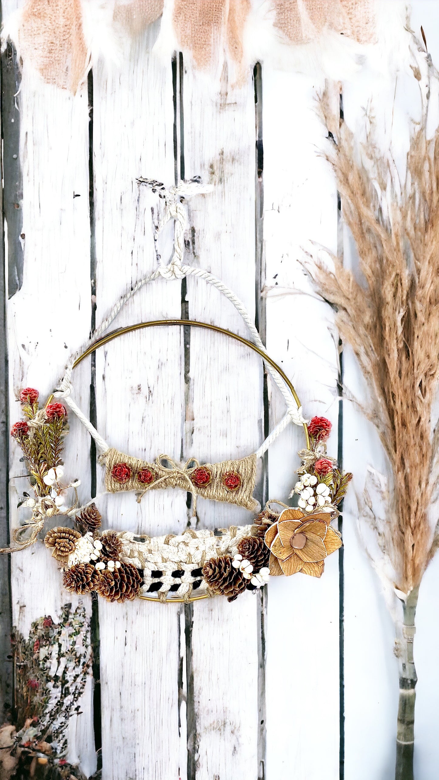 Mountain’s Edge, Macrame Wreath with Dried Flowers, Wall Decor, 10 “
