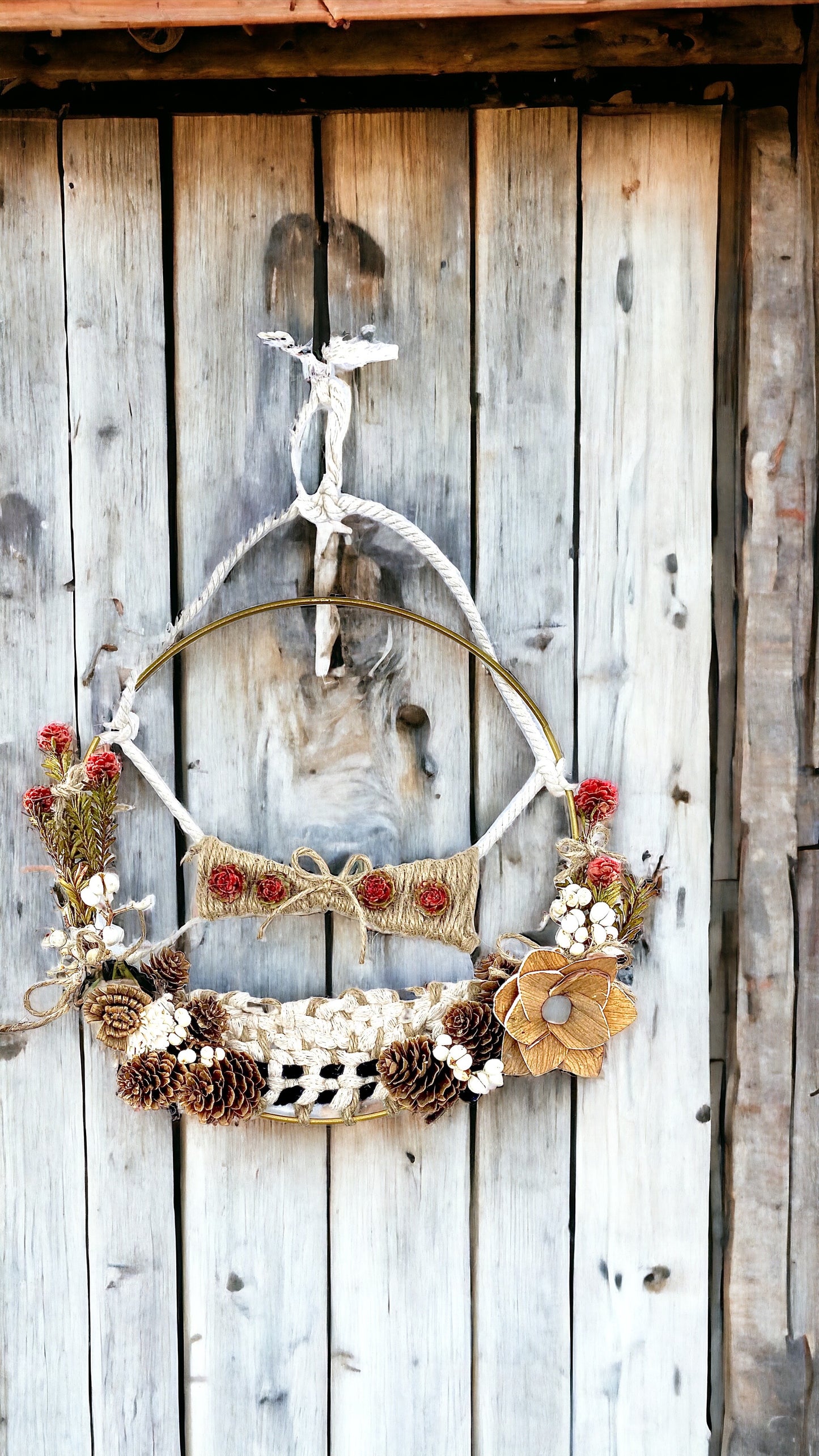 Mountain’s Edge, Macrame Wreath with Dried Flowers, Wall Decor, 10 “