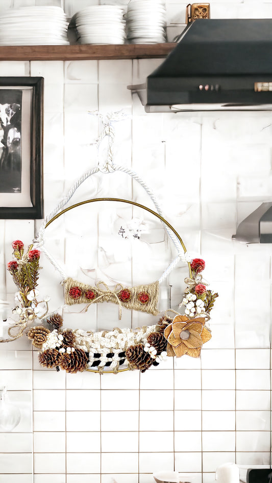 Mountain’s Edge, Macrame Wreath with Dried Flowers, Wall Decor, 10 “