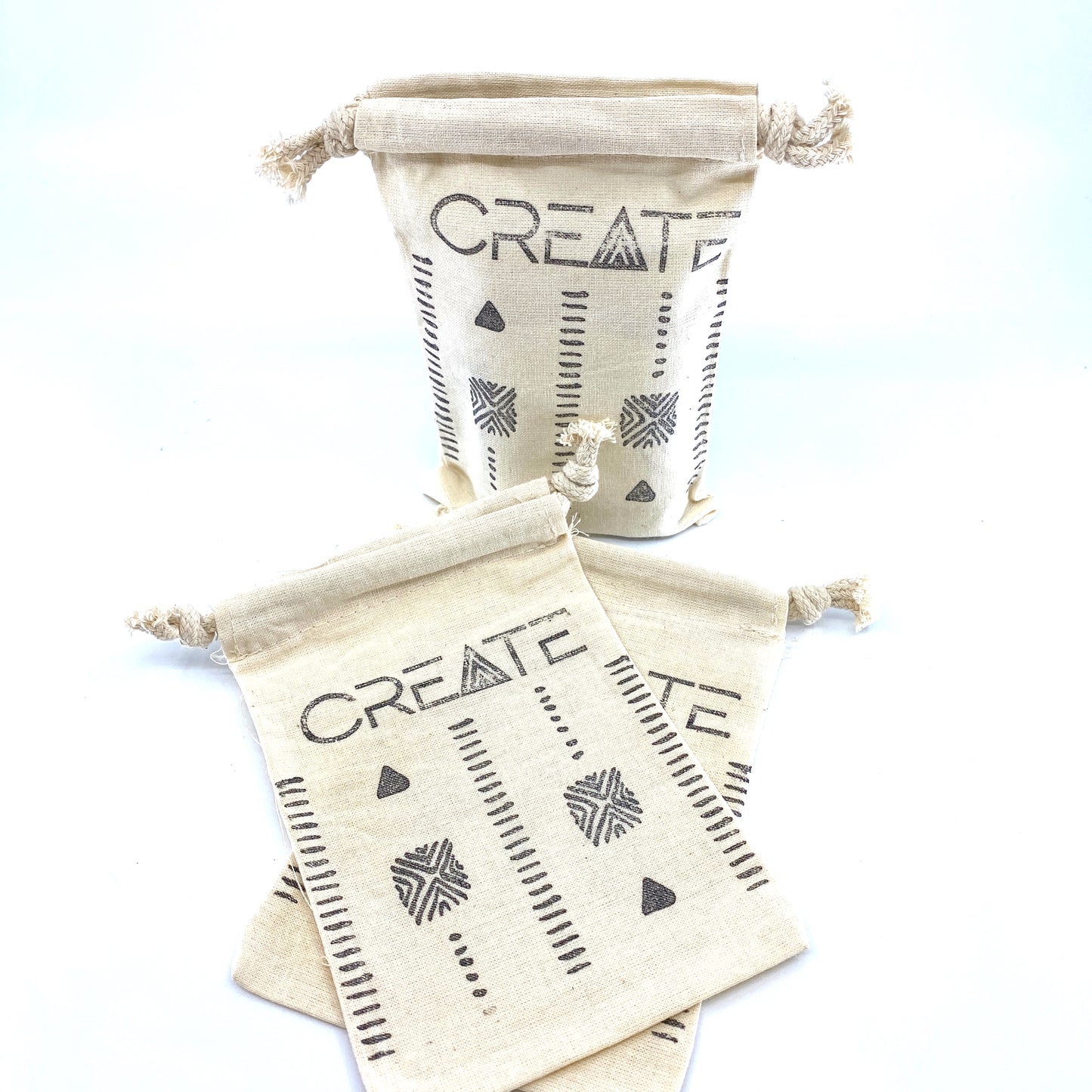 Hand Stamped, Create, Cotton Drawstring Pouches 4" x 6" Sunsum®