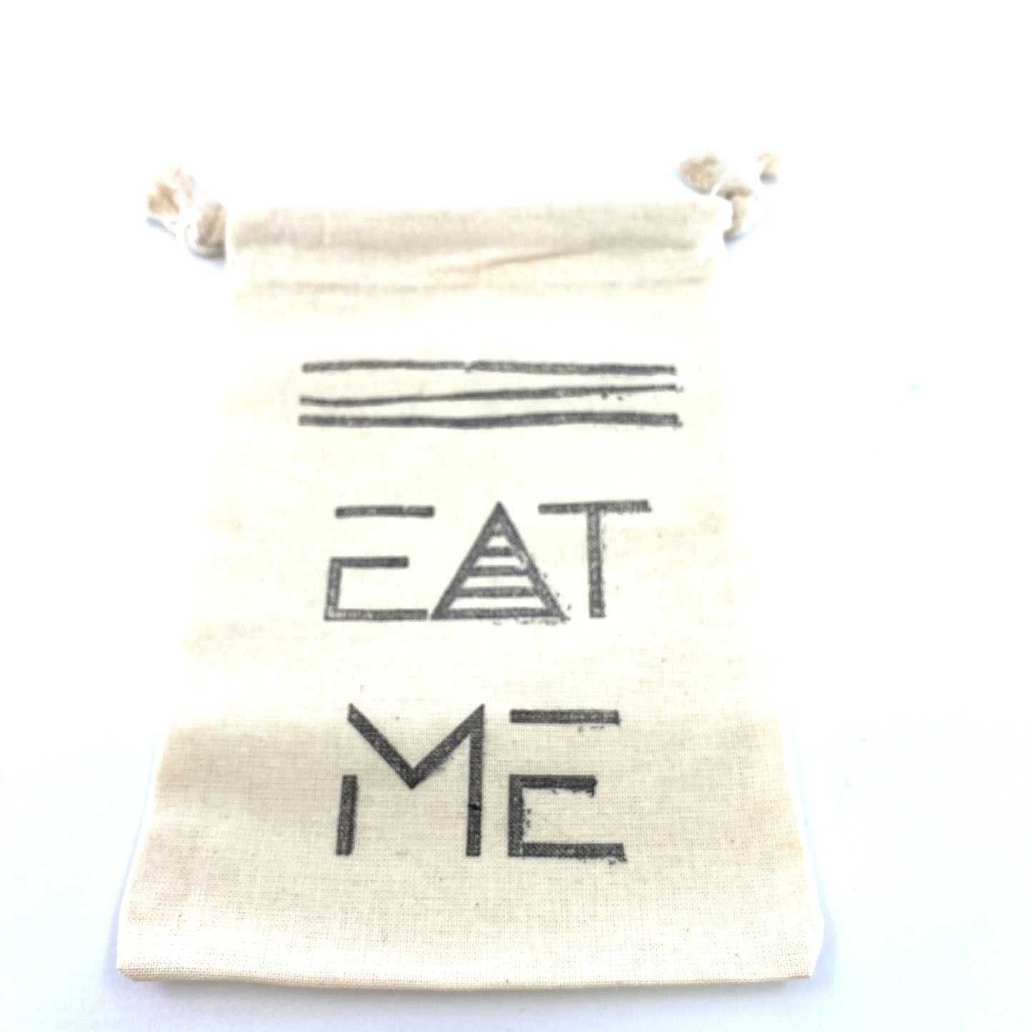 Hand Stamped, Eat Me, Cotton Drawstring Pouches 4" x 6" Sunsum®