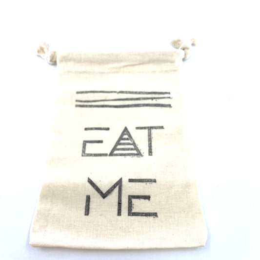 Hand Stamped, Eat Me, Cotton Drawstring Pouches 4" x 6" Sunsum®