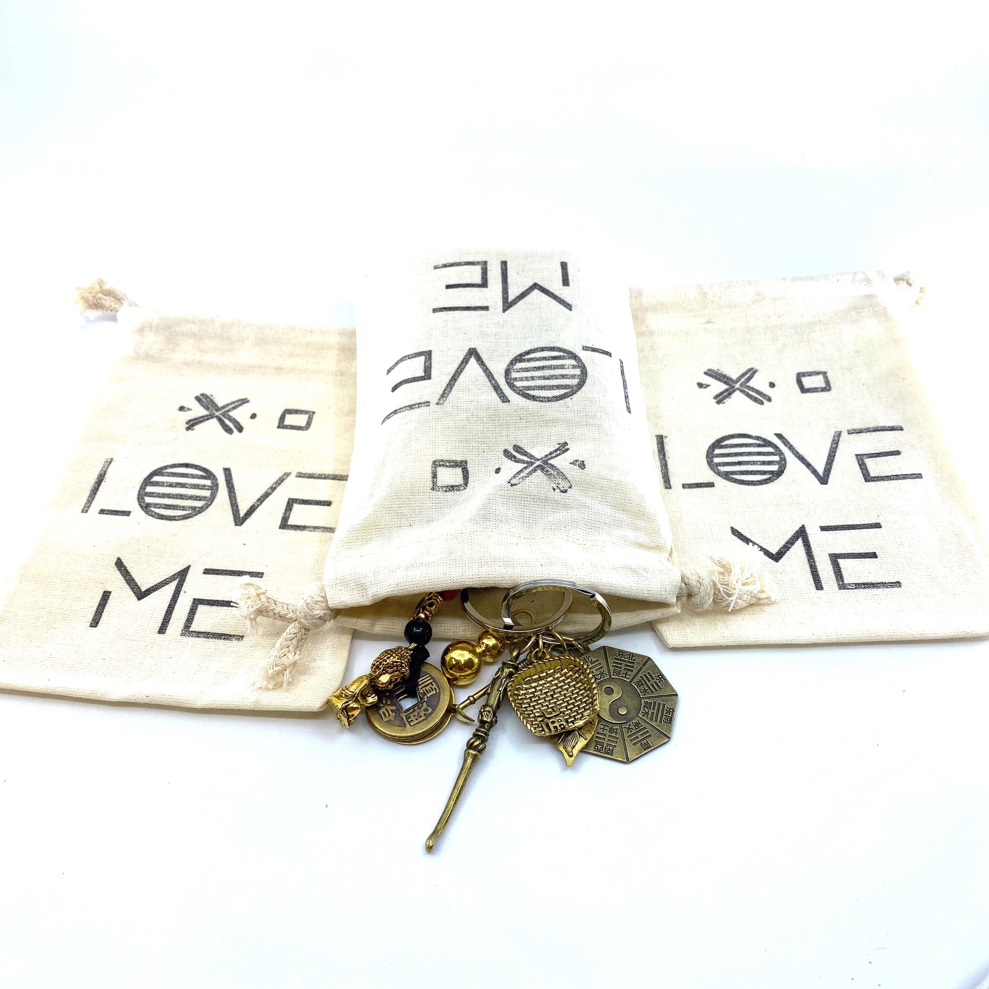 Hand Stamped, Love Me, Cotton Drawstring Pouches 4" x 6" Sunsum®