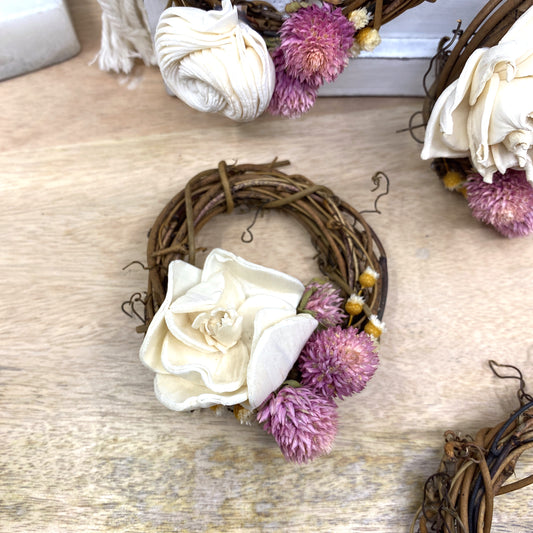 Mini Grapevine Wreath Ornaments with Dried Flowers, 3” Sunsum®