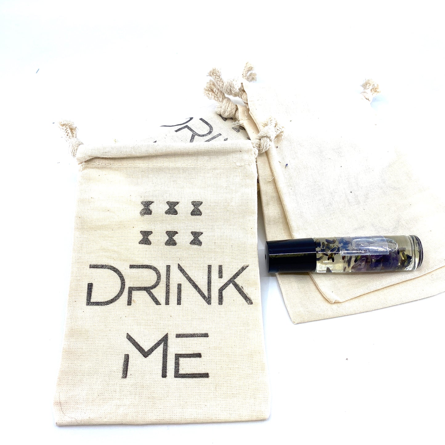 Hand Stamped, Drink Me, Cotton Drawstring Pouches 4" x 6" Sunsum®