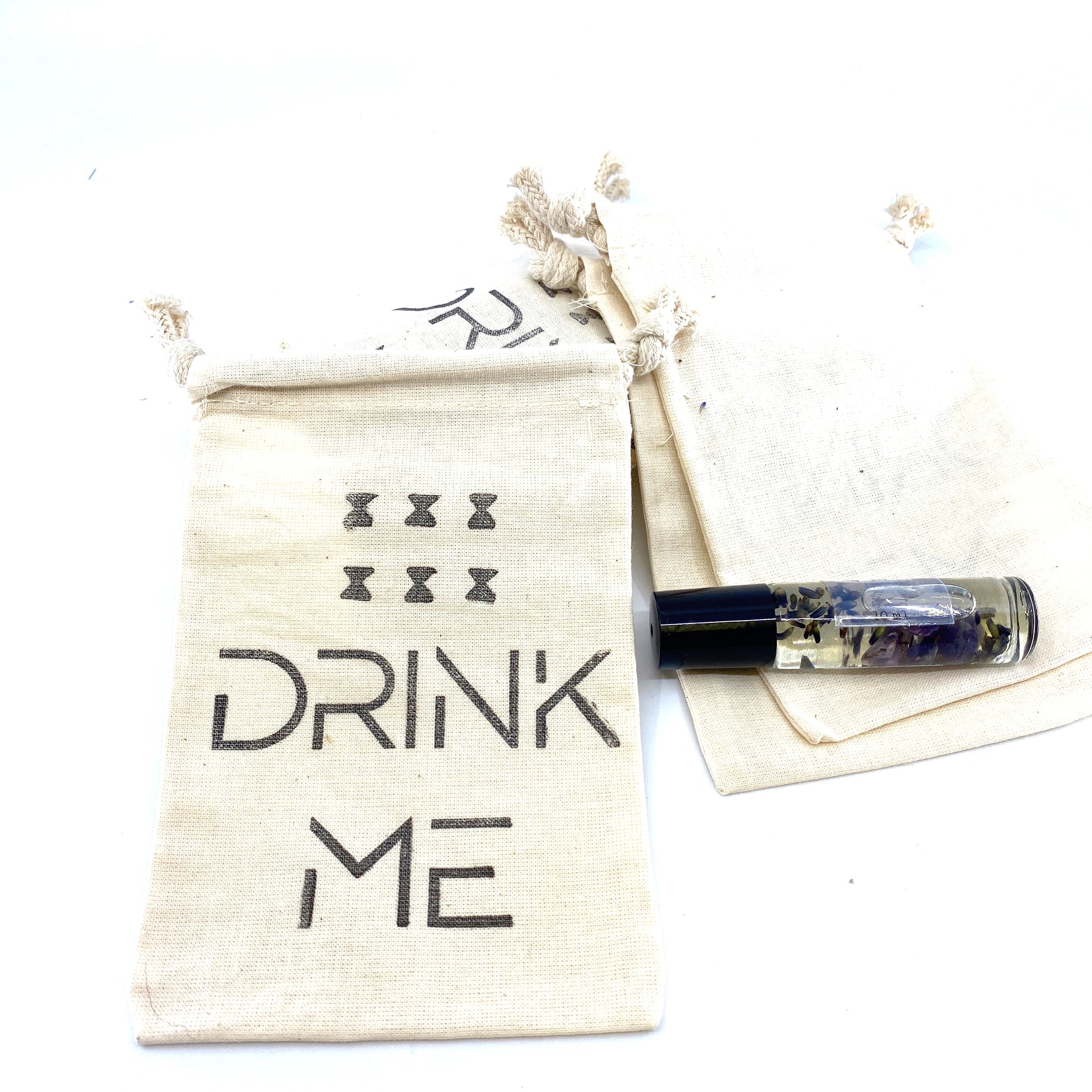 Hand Stamped, Drink Me, Cotton Drawstring Pouches 4" x 6" Sunsum®