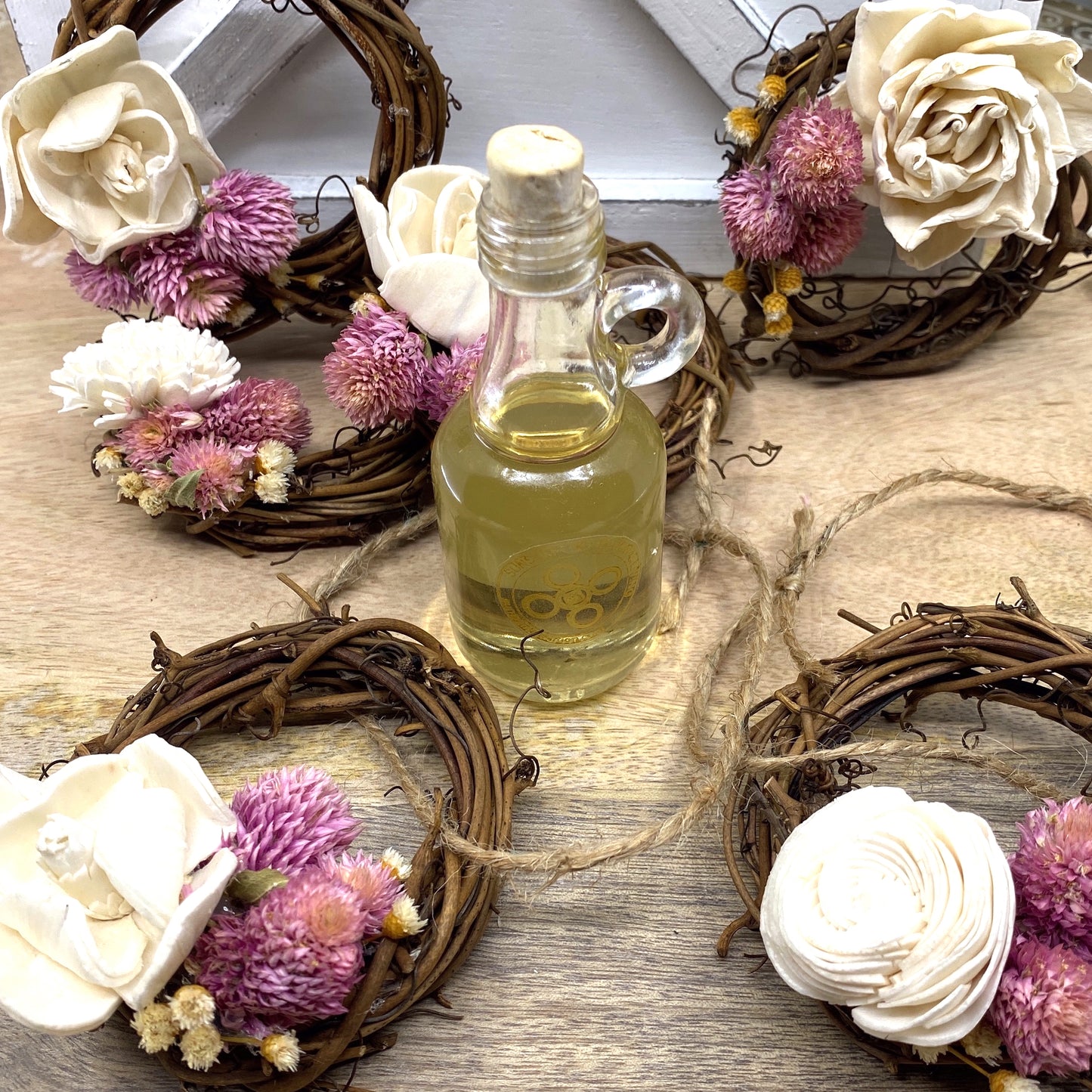 Mini Grapevine Wreath Ornaments with Dried Flowers, 3” Sunsum®