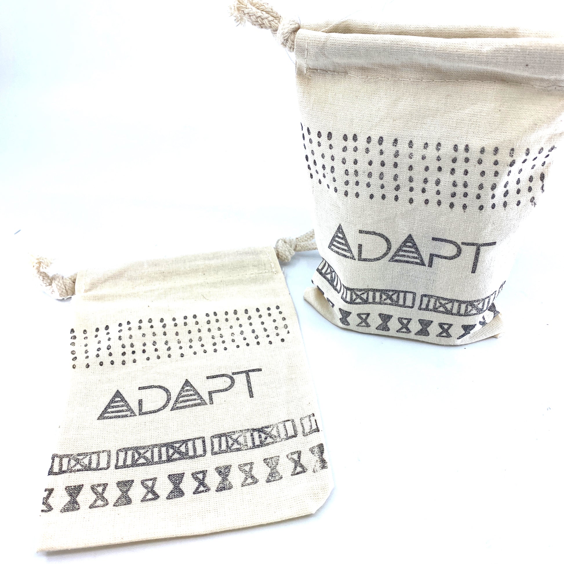 Hand Stamped, Adapt, Cotton Drawstring Pouches 4" x 6" Sunsum®