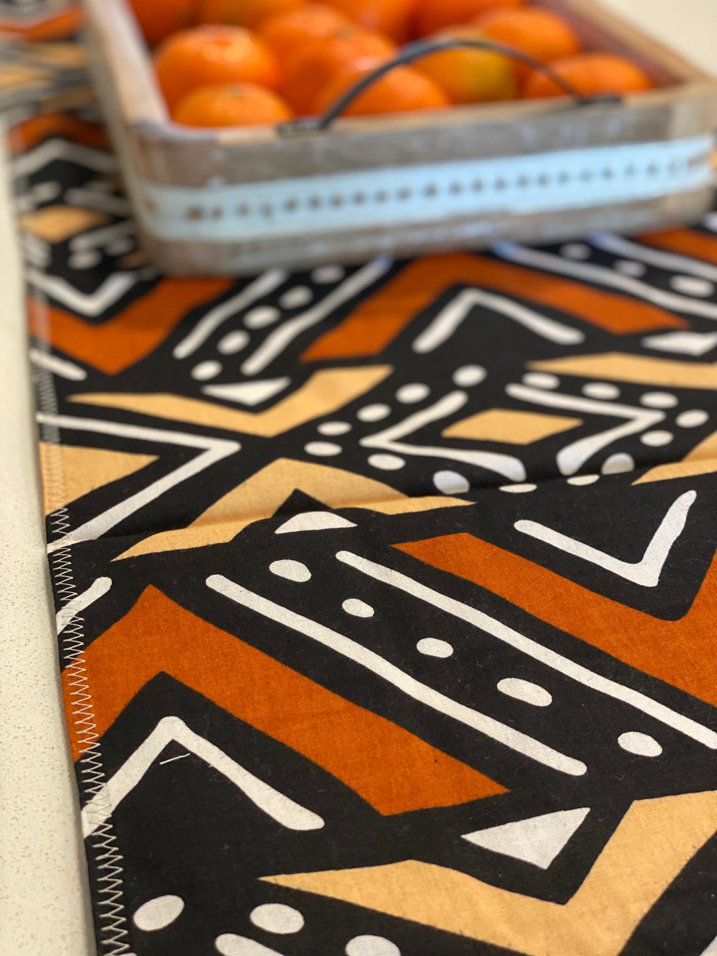 Handmade, Coffee Table Runner, Orange Bologan, Wax Print Mashona