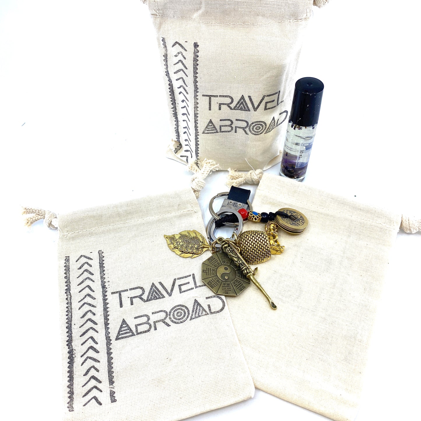 Hand Stamped, Travel Abroad, Cotton Drawstring Pouches 4" x 6" Sunsum®