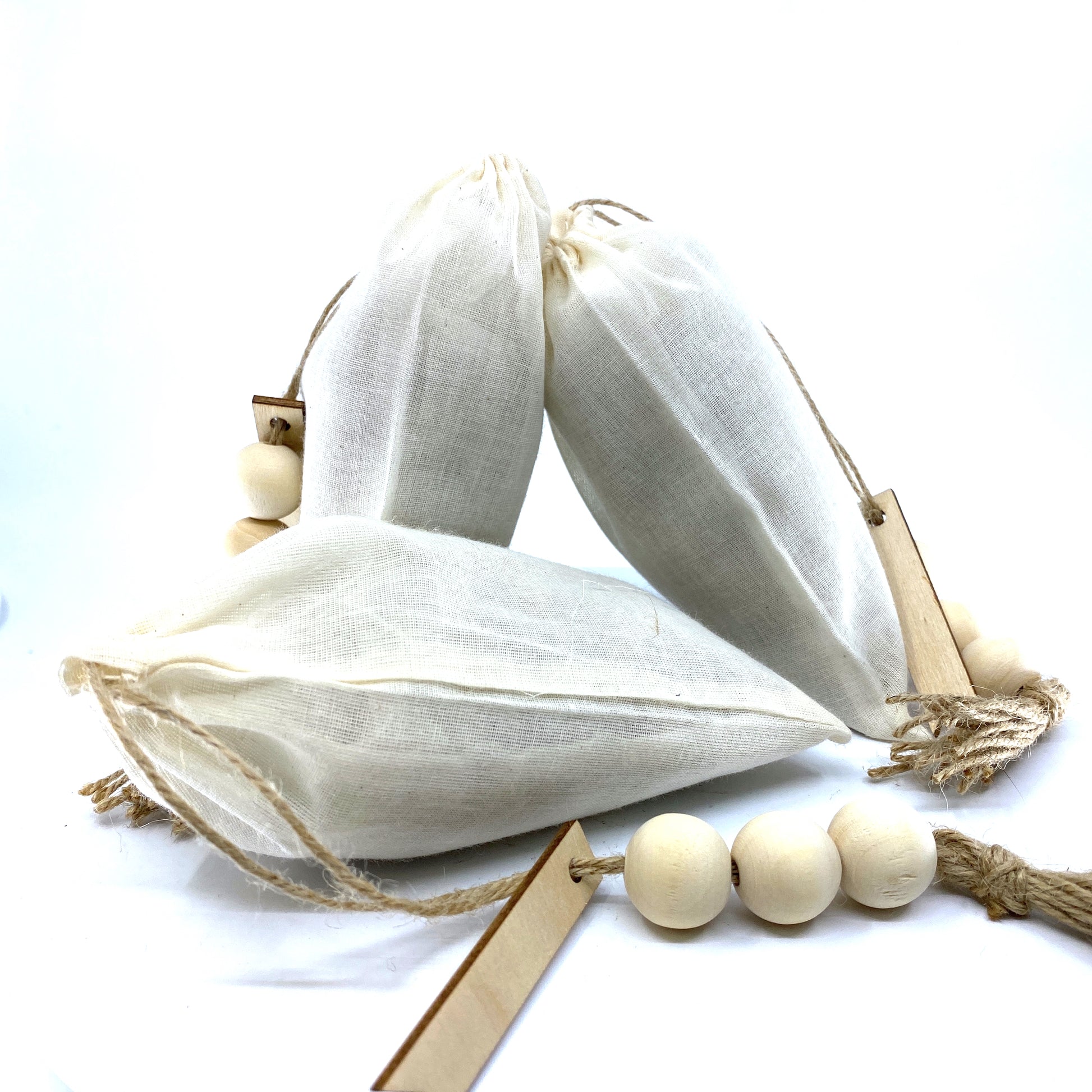 100% Naturally Dried Jasmine Flowers, Jute & Wooden Beaded Drawstring Sack, 1/2 oz Sunsum®