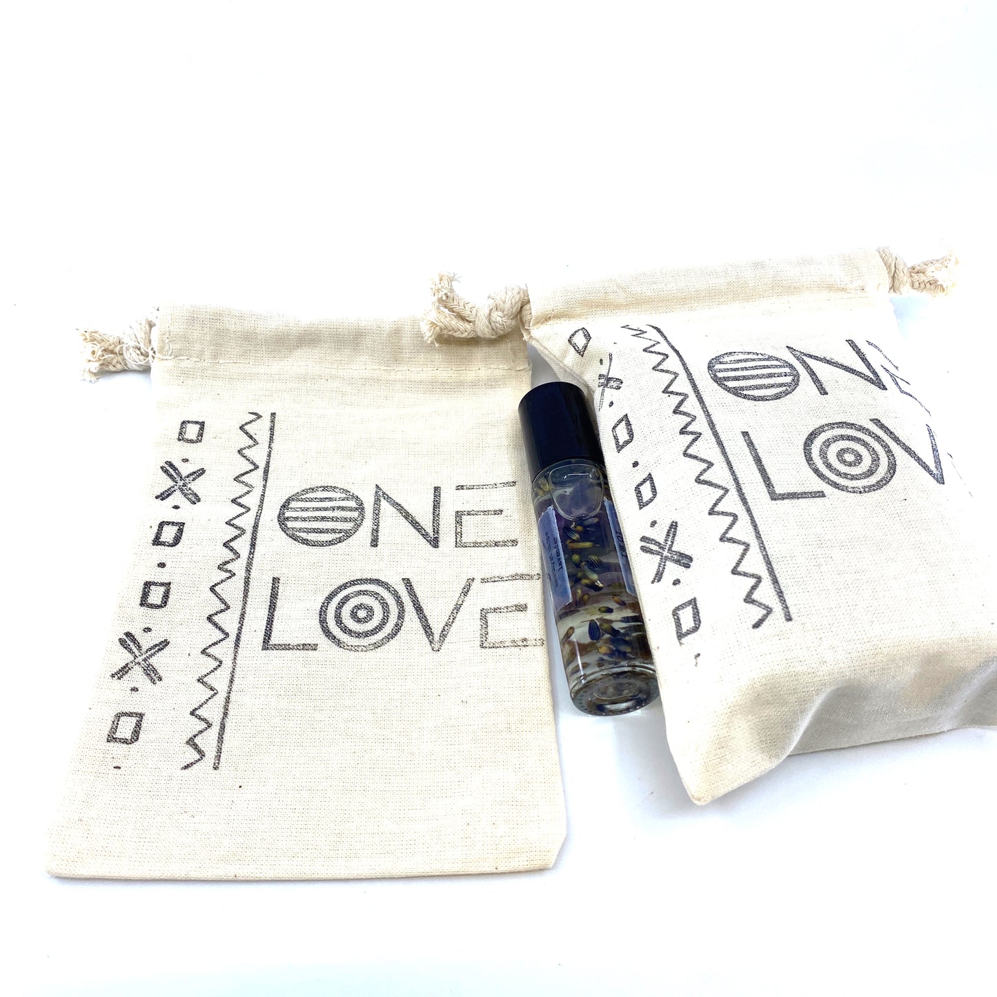Hand Stamped, One Love, Cotton Drawstring Pouches 4" x 6" Sunsum®
