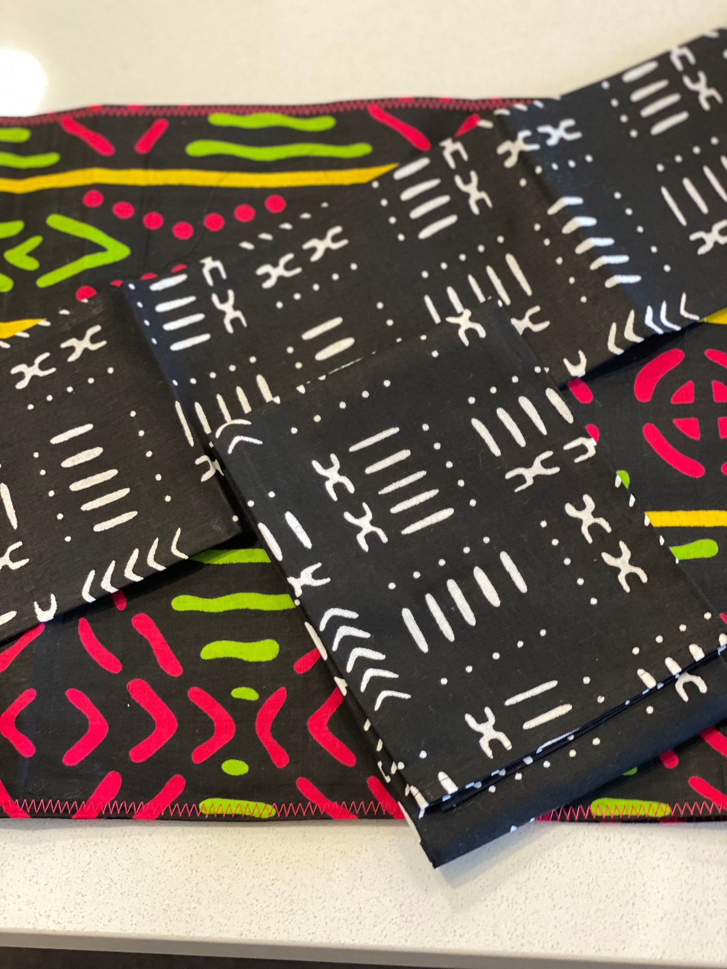 Handmade, Coffee Table Runner, Pink & Green, Wax Print Mashona