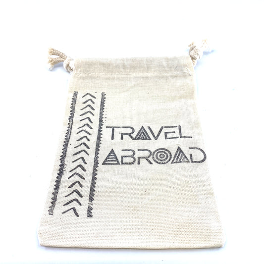 Hand Stamped, Travel Abroad, Cotton Drawstring Pouches 4" x 6" Sunsum®