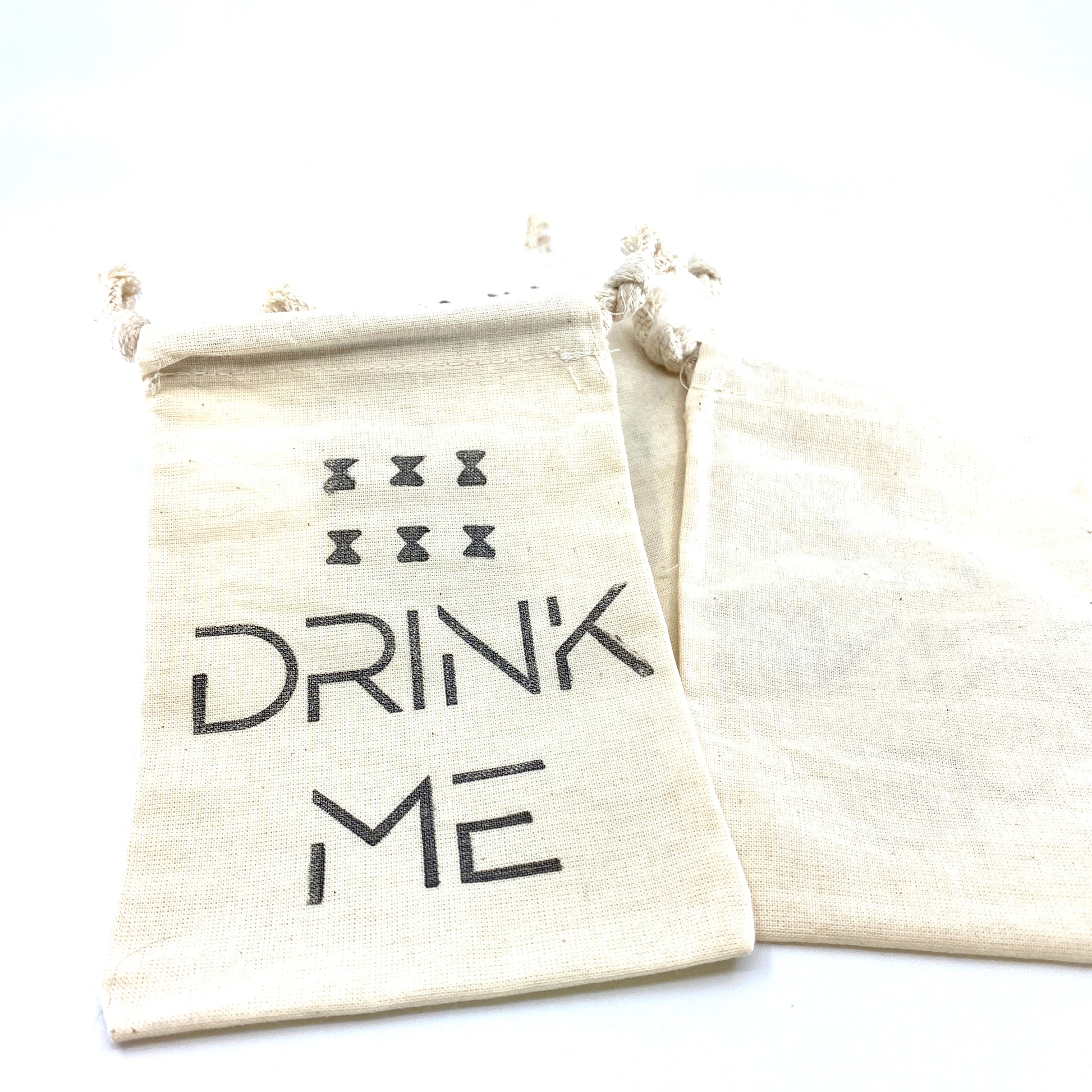Hand Stamped, Drink Me, Cotton Drawstring Pouches 4" x 6" Sunsum®