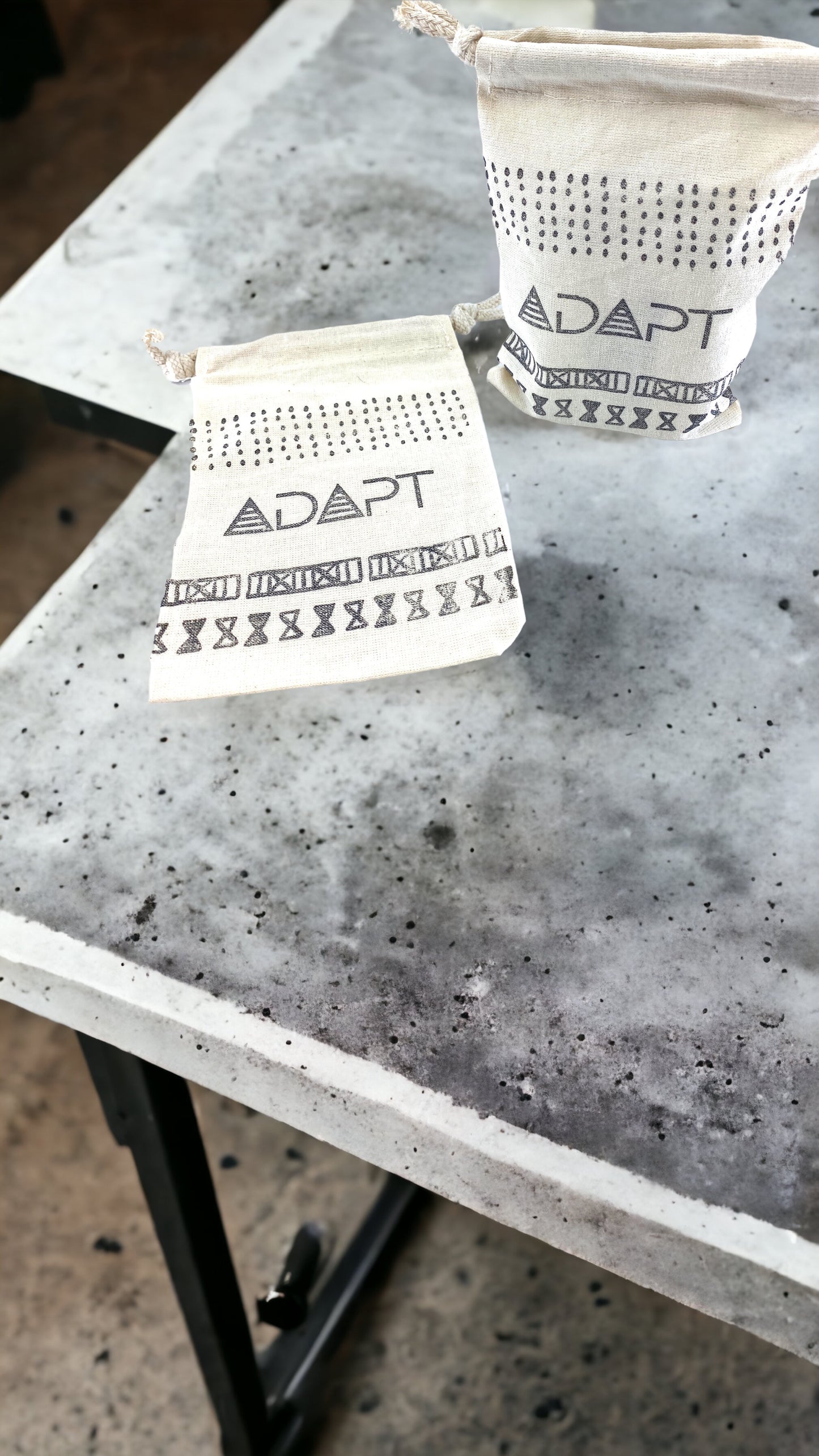 Hand Stamped, Adapt, Cotton Drawstring Pouches 4" x 6"