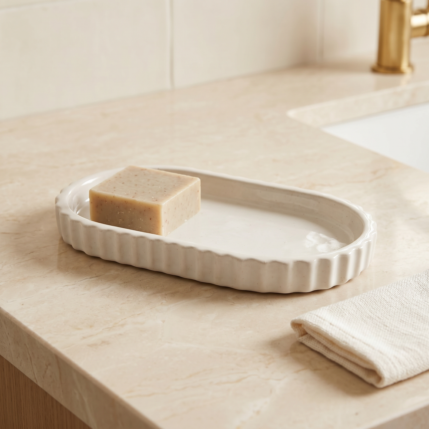Scalloped Oblong Tray, Gypsum White 7"