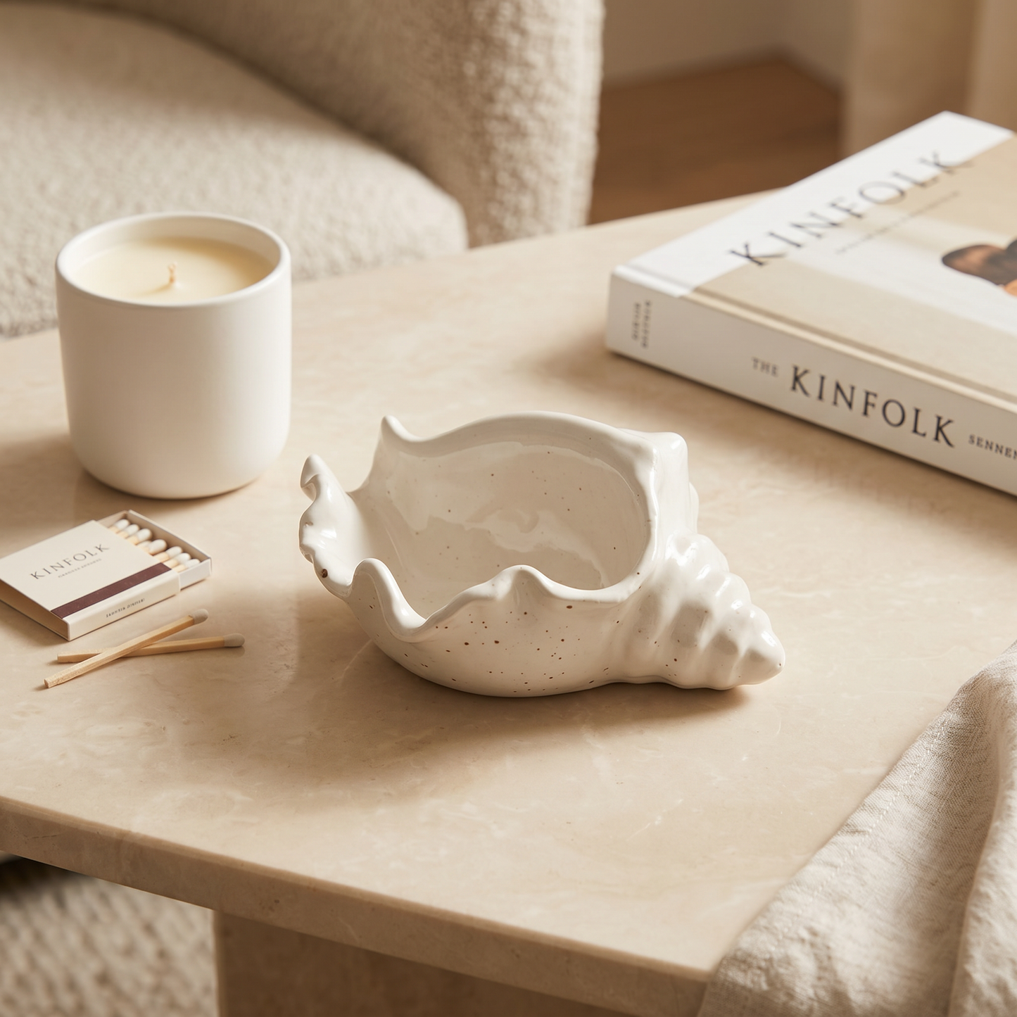 Conch Shell Bowl,  Gypsum White, 6"