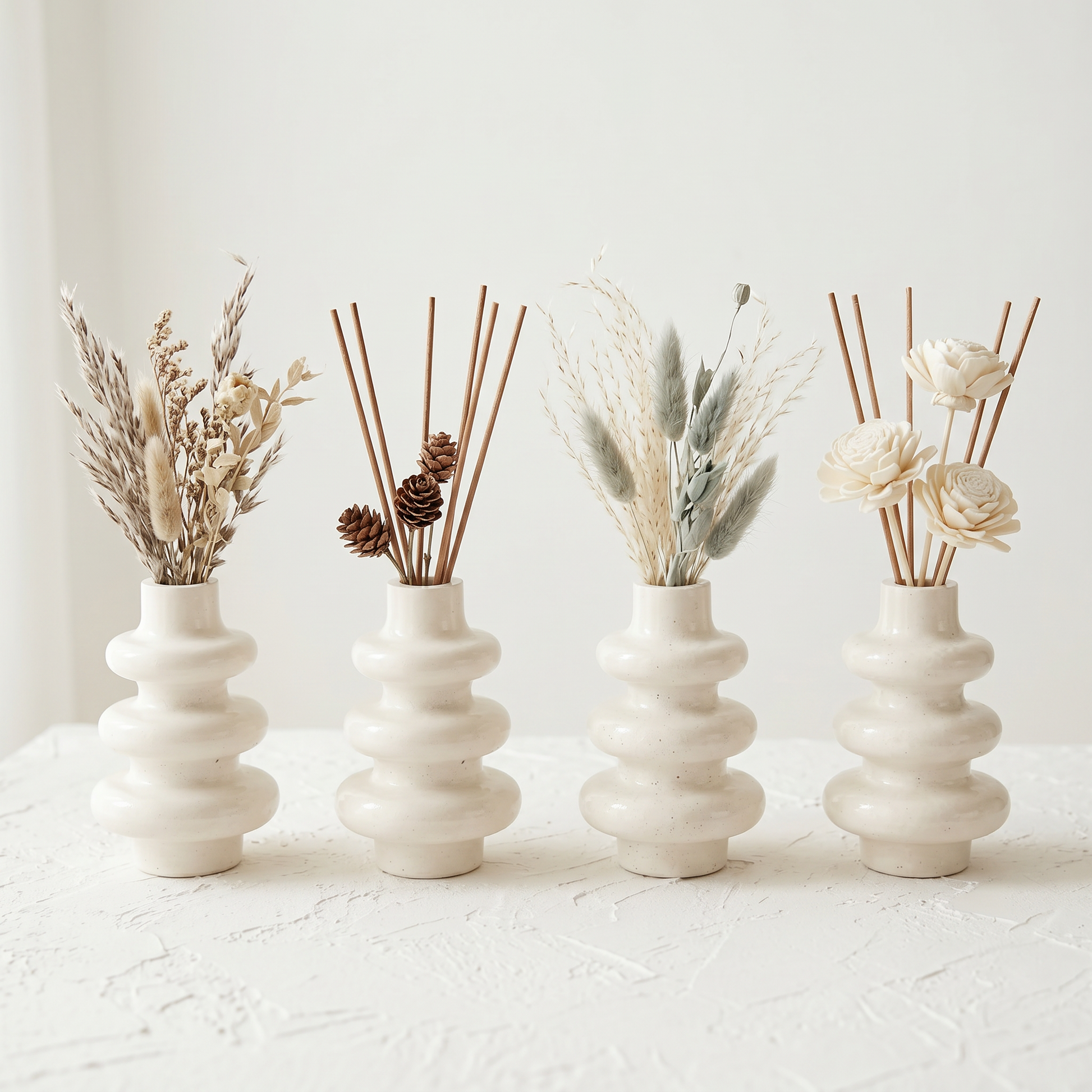 Sunsum® Stacked Bubble Gypsum Vase with reed diffuser filler style variants lineup