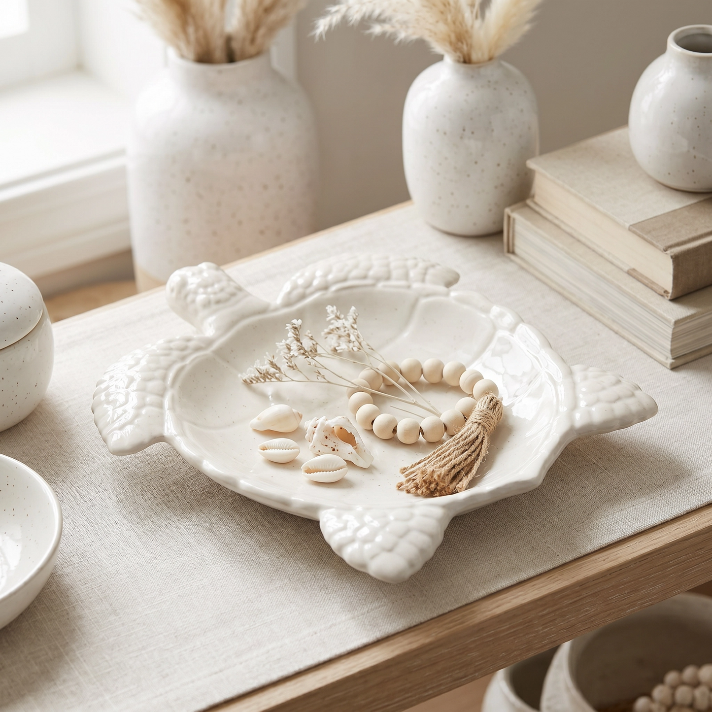 Sea Turtle Tray, Gypsum White, 9"