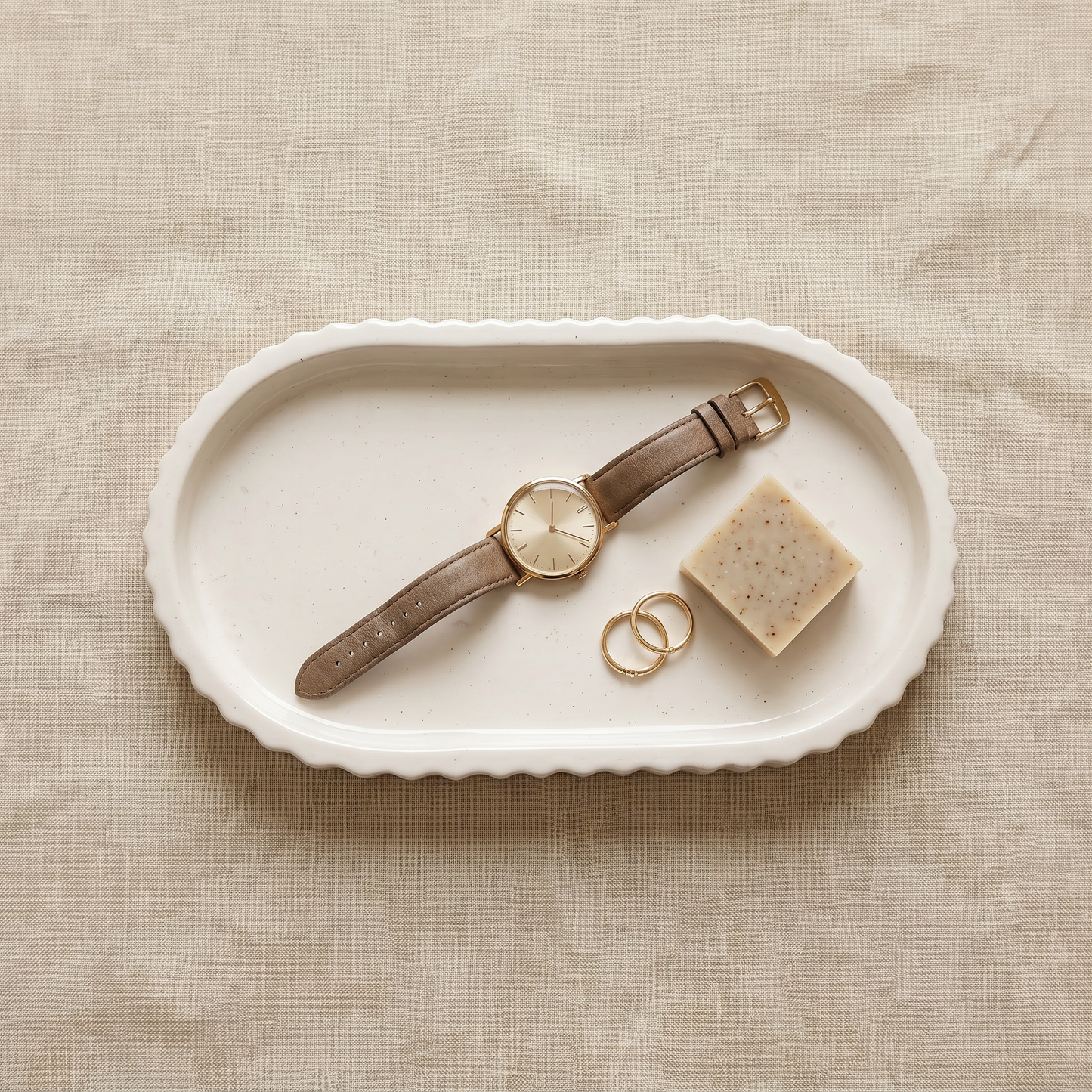 Scalloped Oblong Tray, Gypsum White 7"