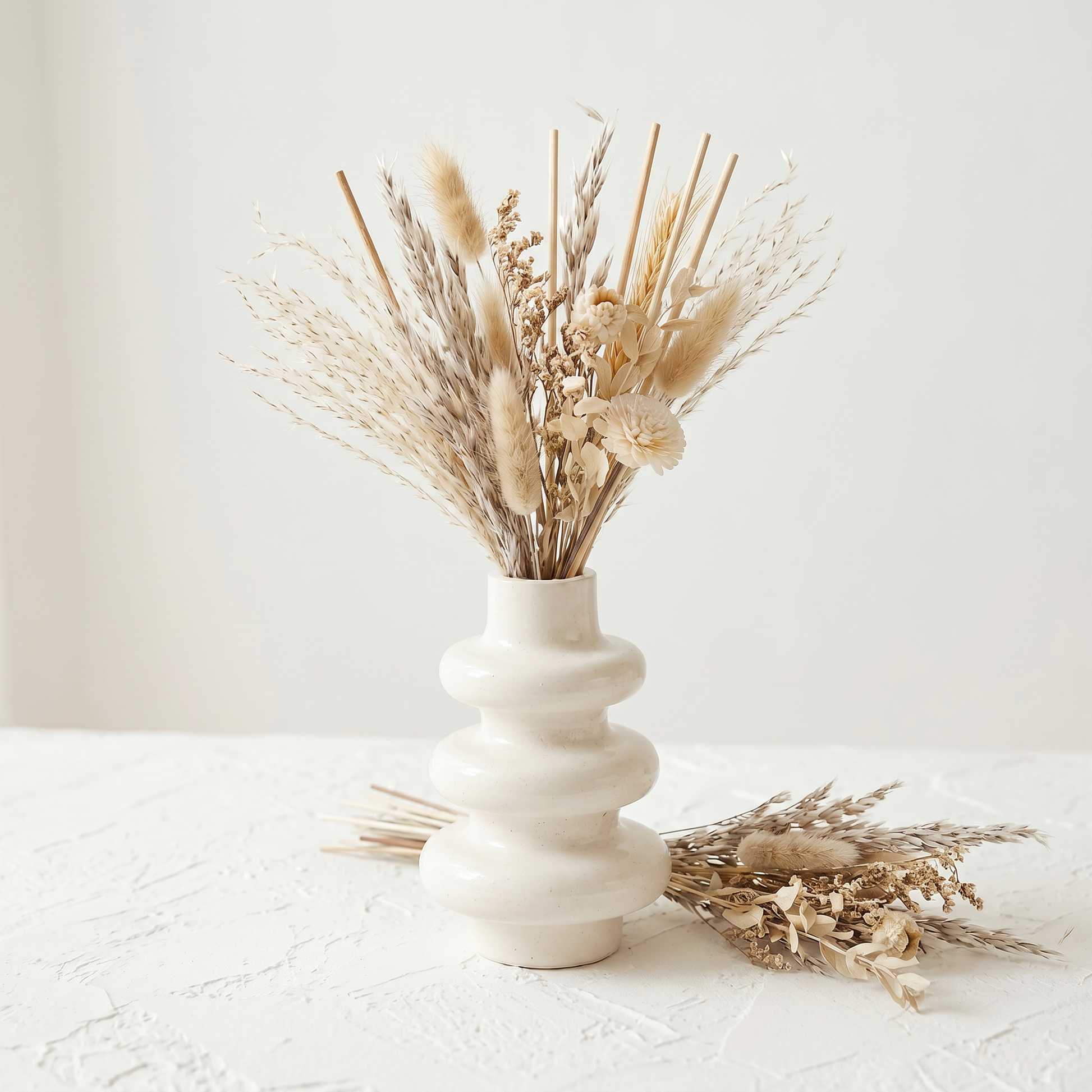 Sunsum® Stacked Bubble Vase Gift Set with Great Plains botanical reed diffuser sticks — gypsum white