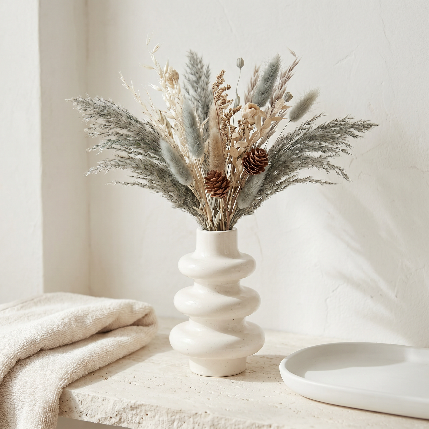 Sunsum® Stacked Bubble Gypsum Vase with Mountain’s Edge botanical reed diffuser sticks