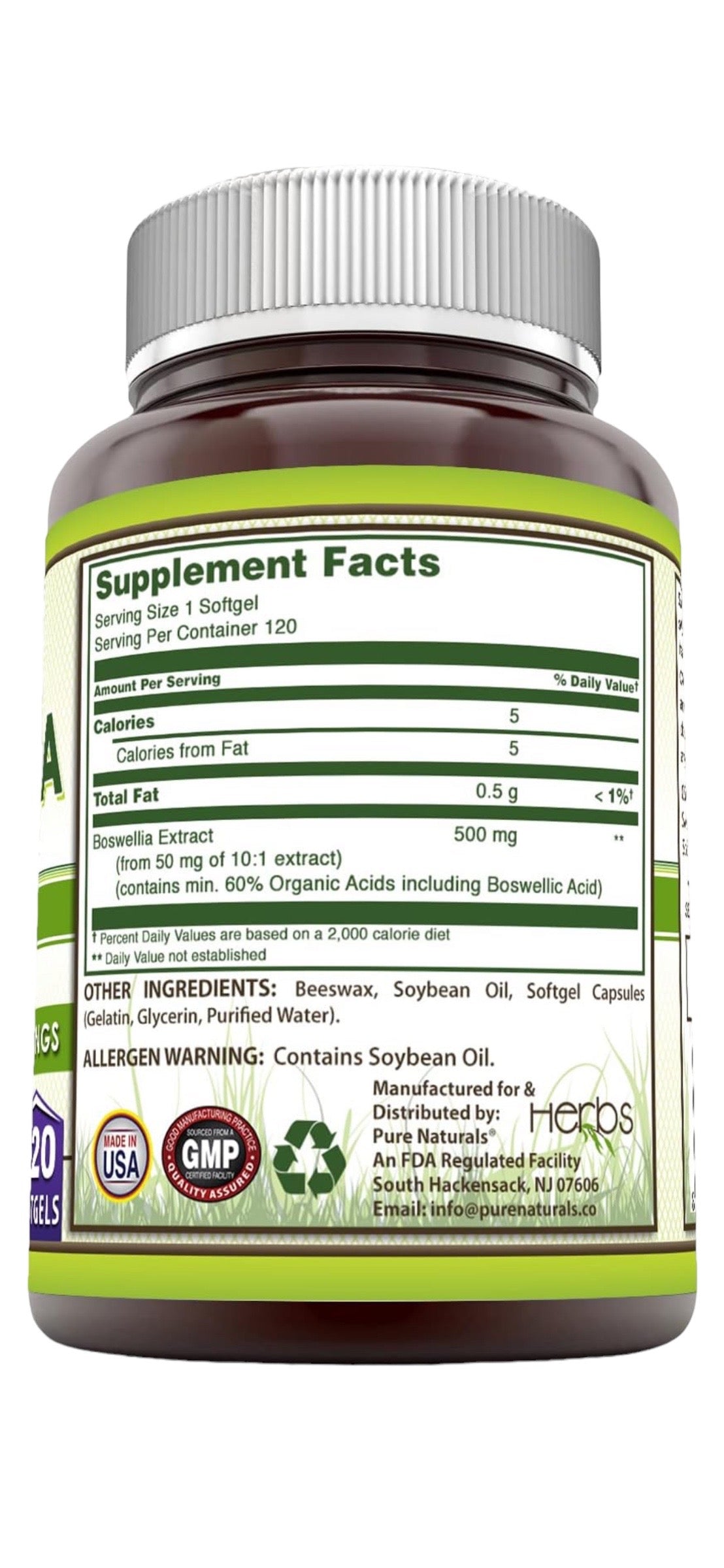 Pure Naturals Boswellia Extract | 500 Mg | 120 Softgels Supplement | Non-GMO