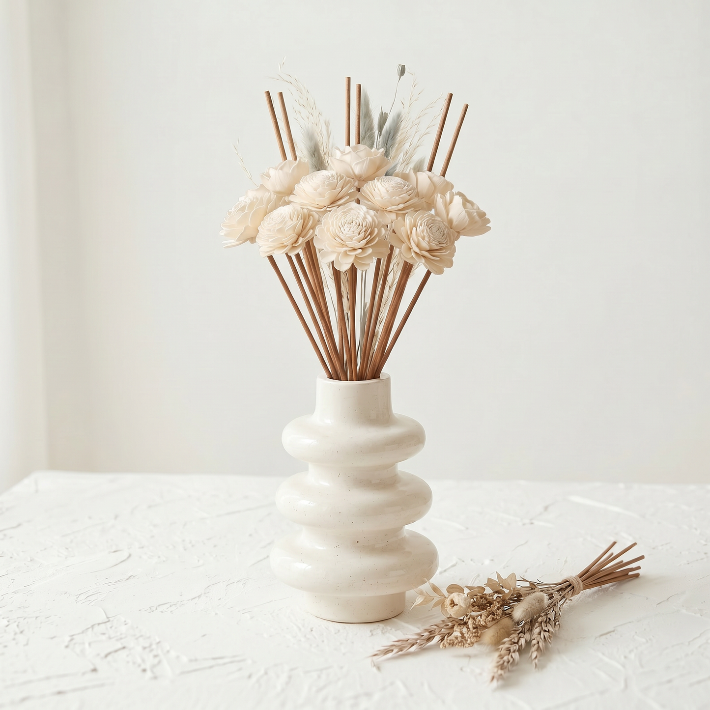 Sunsum® Stacked Bubble Gypsum Vase with natural reed sticks — Reed Sticks Only gift set option