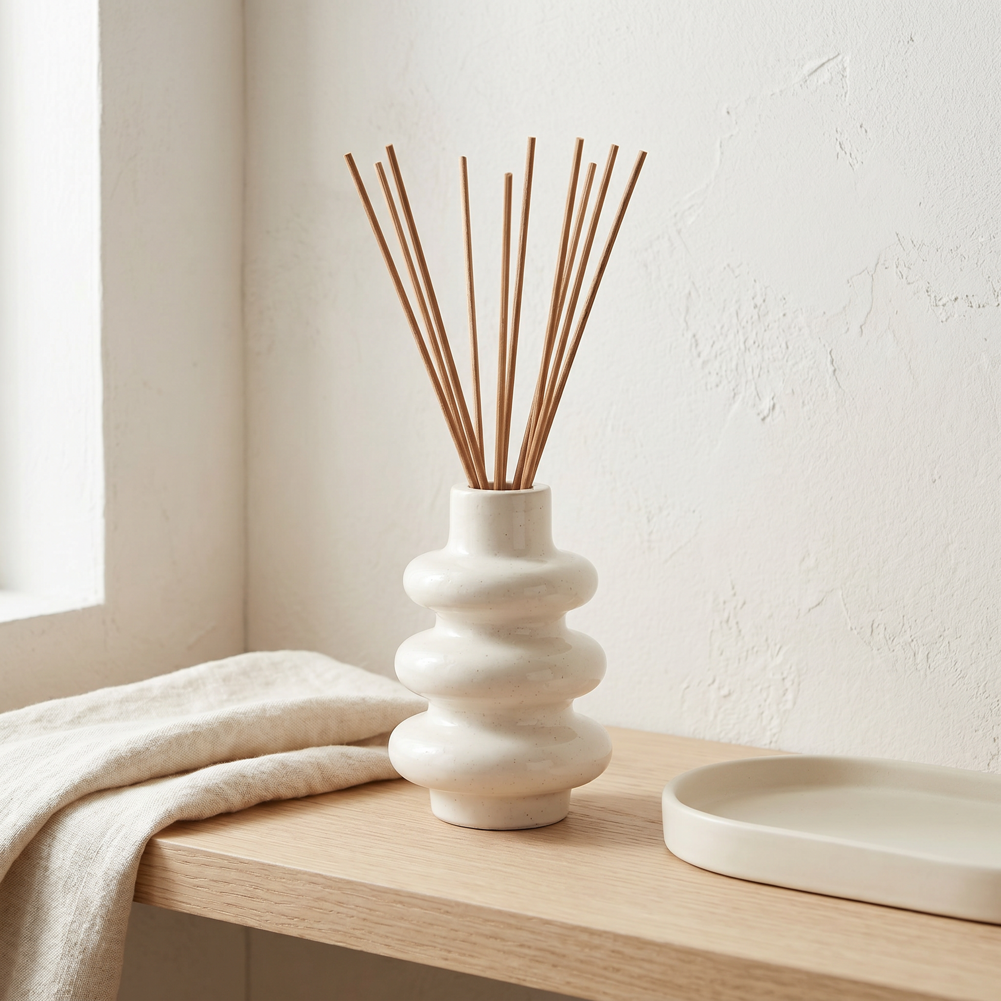 Sunsum® Stacked Bubble Gypsum Vase styled with Almond Brown sola wood reed diffuser sticks
