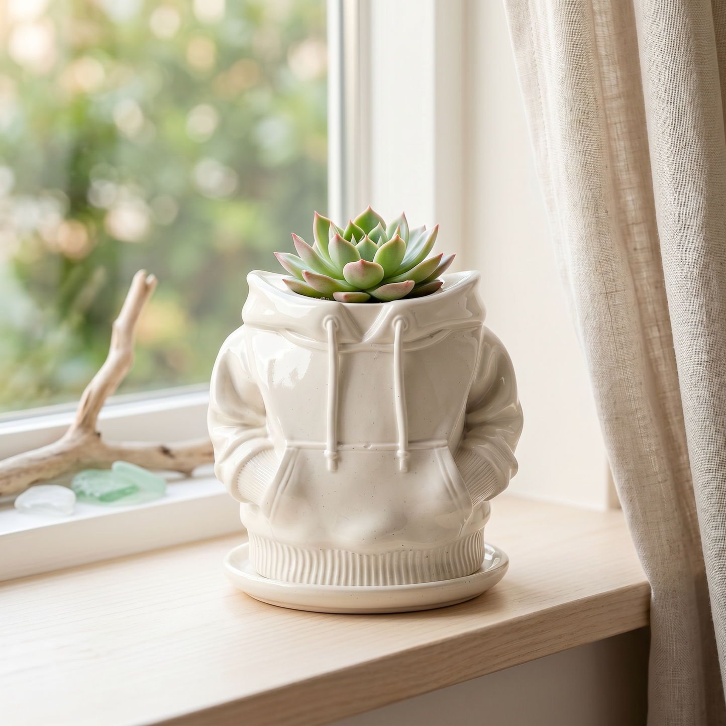 Hoodie Sweatshirt Planter, Gypsum White 4”