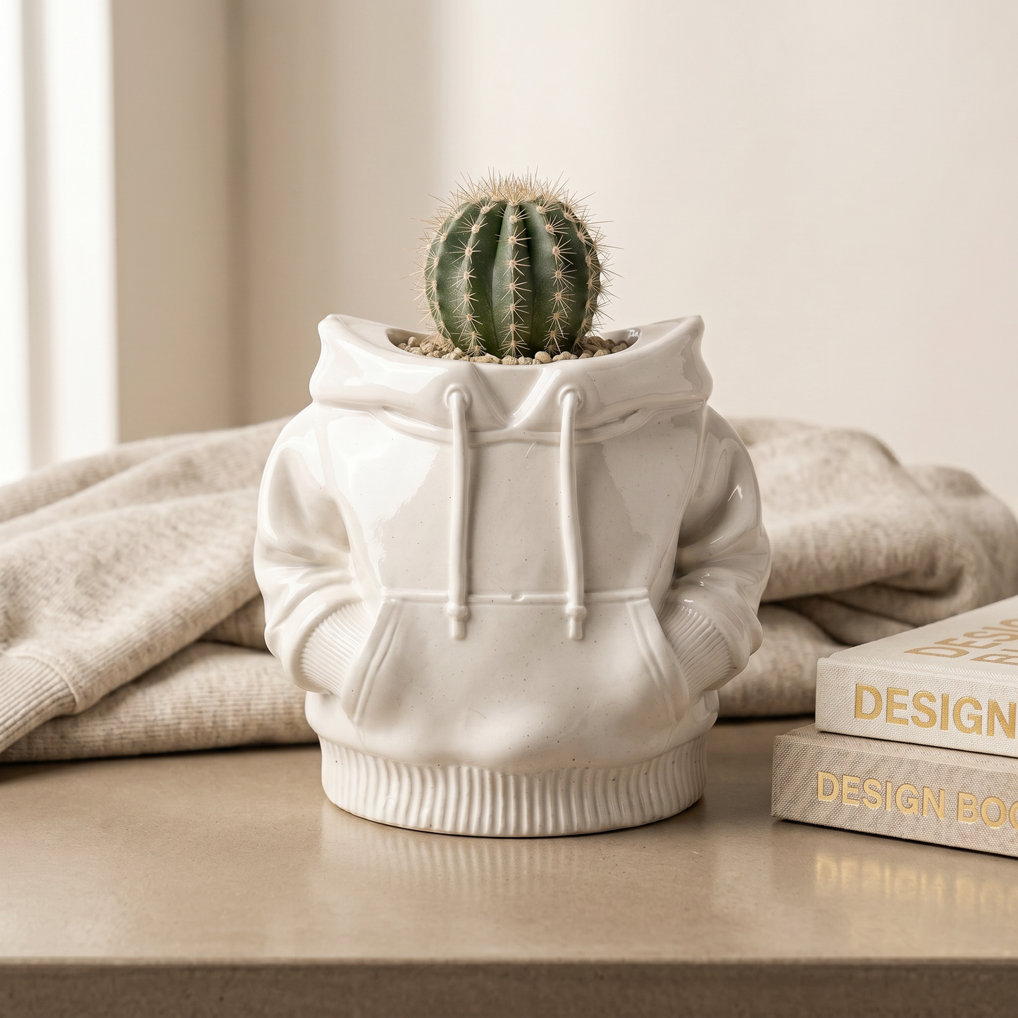 Hoodie Sweatshirt Planter, Gypsum White 4”