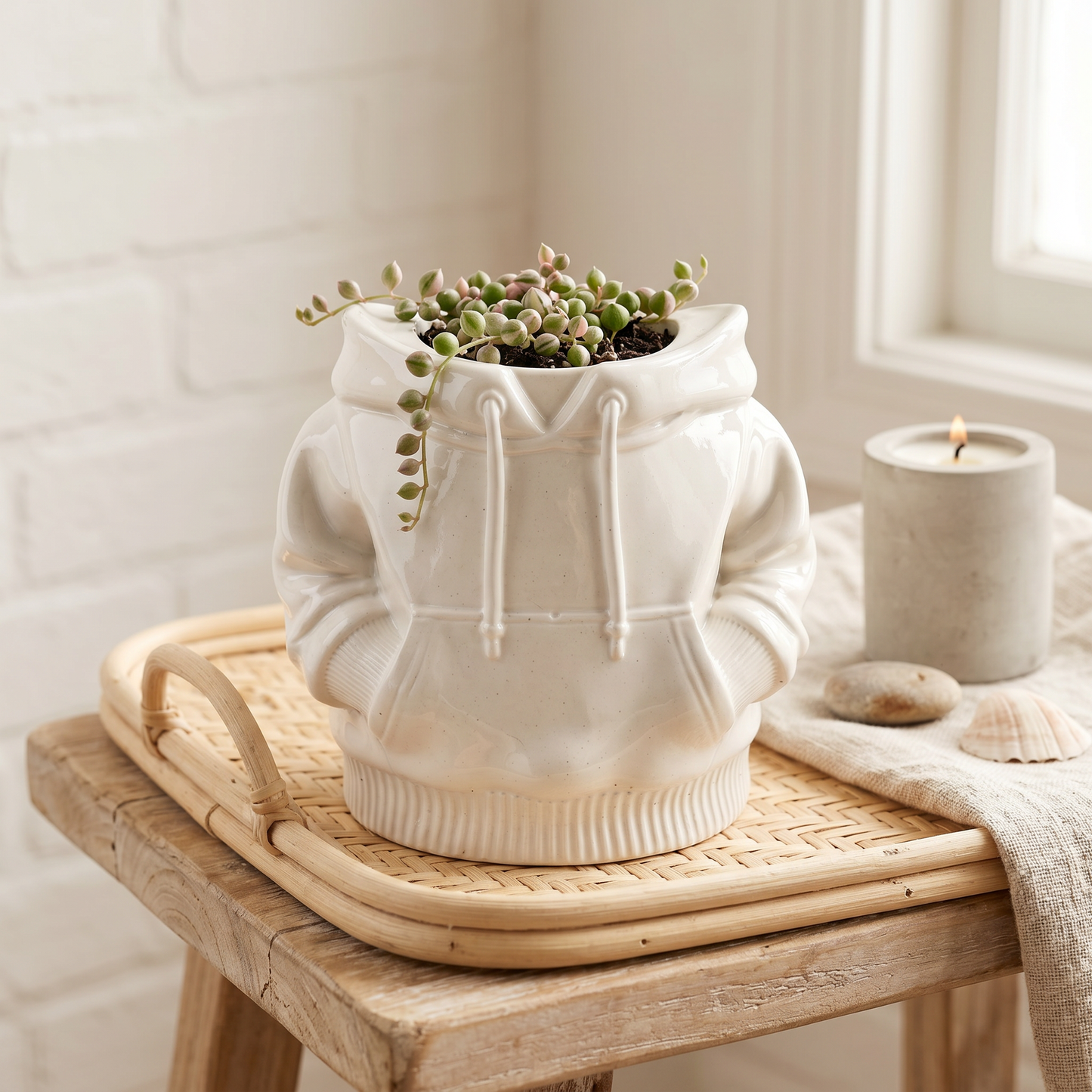 Hoodie Sweatshirt Planter, Gypsum White 4”