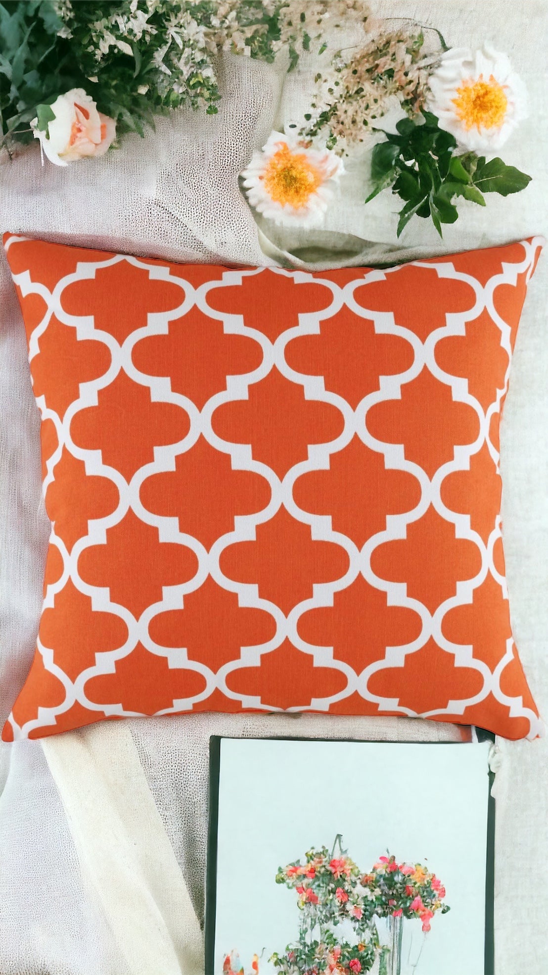 Quarterfoil Orange 20 x 20 Accent Pillow/Room Cushion