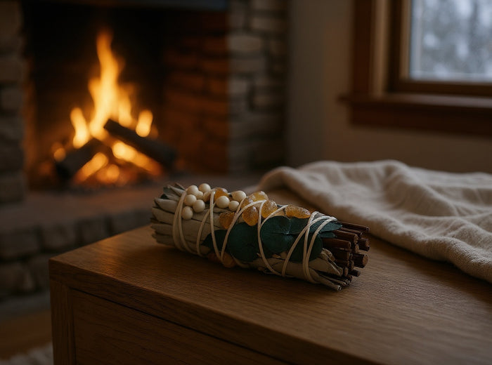 White Sage & Copal Smudge Stick — Eucalyptus & White Tallow Berry, 4"