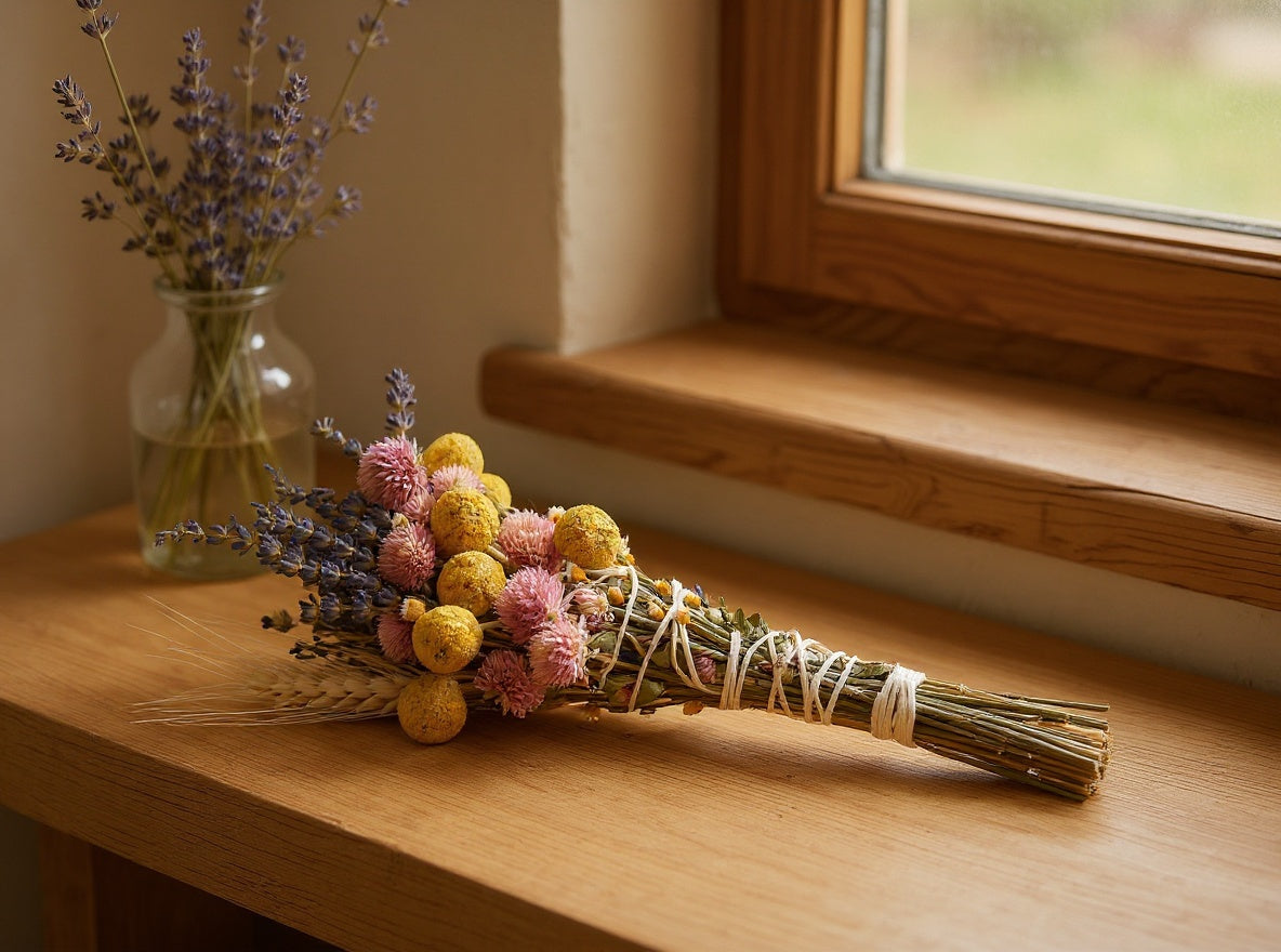 Lavender & Wheat Floral Wand Smudge Stick, 6"
