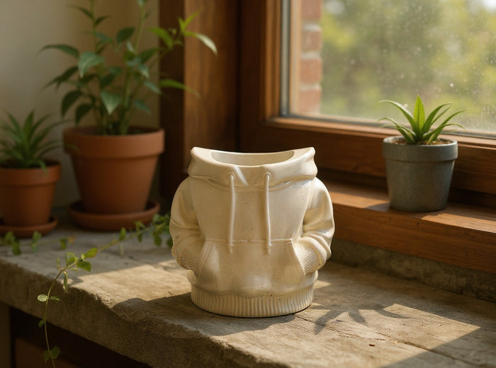 Hoodie Planter, Gypsum White 4"