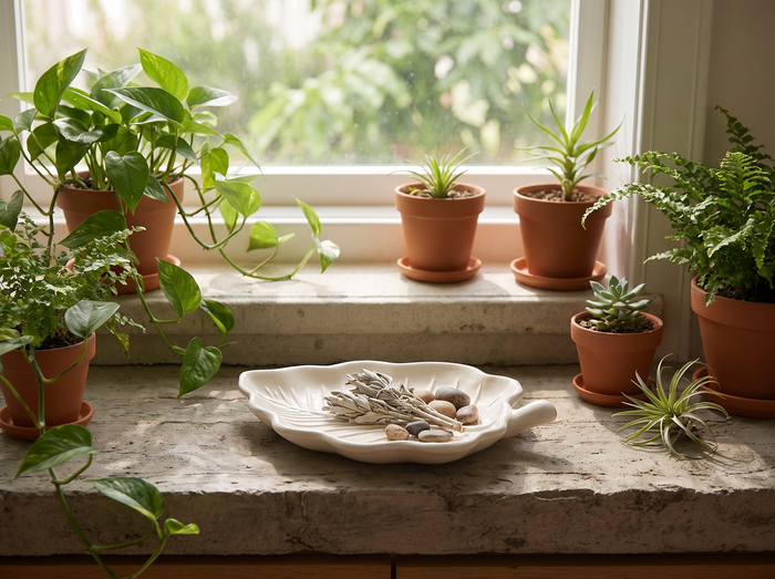Elm Leaf Decorative Tray, Gypsum White 6"