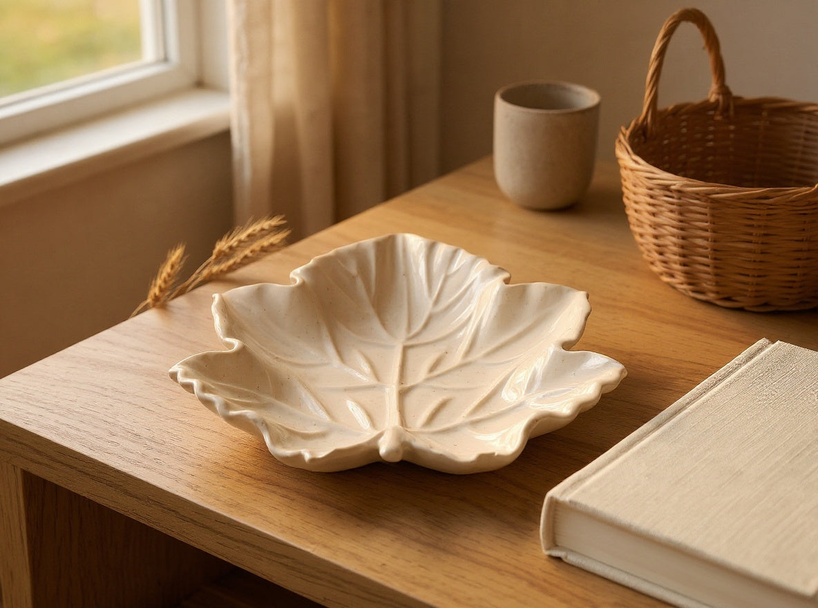 Maple Leaf Tray, Gypsum White 6"