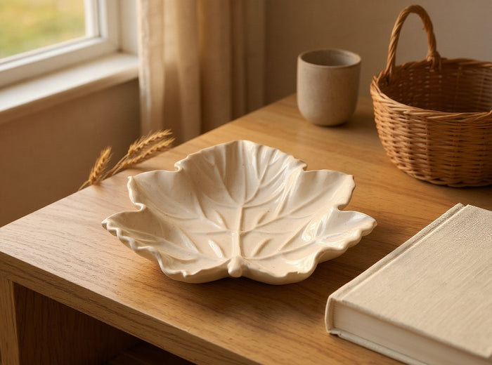 Maple Leaf Tray, Gypsum White 6"