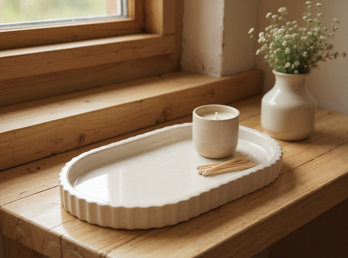 Scalloped Oblong Catchall Tray, Gypsum White 7"