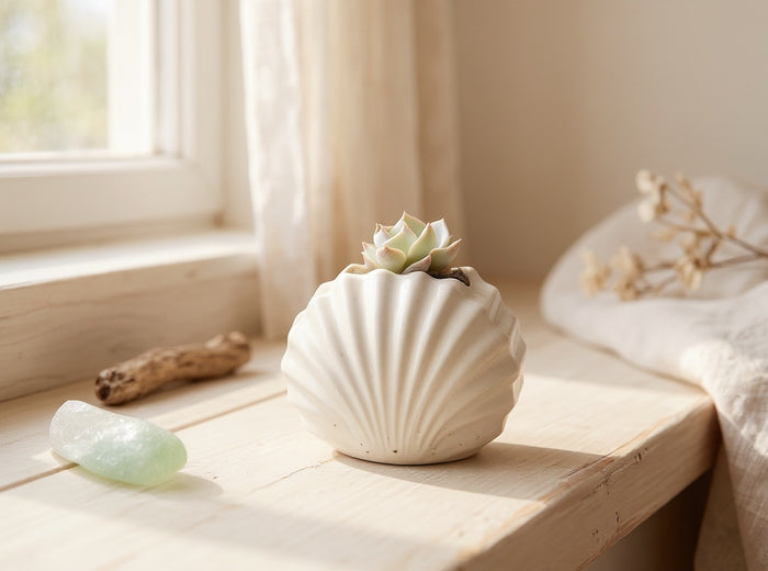 Mini Clam Shell Planter, Gypsum White 3"