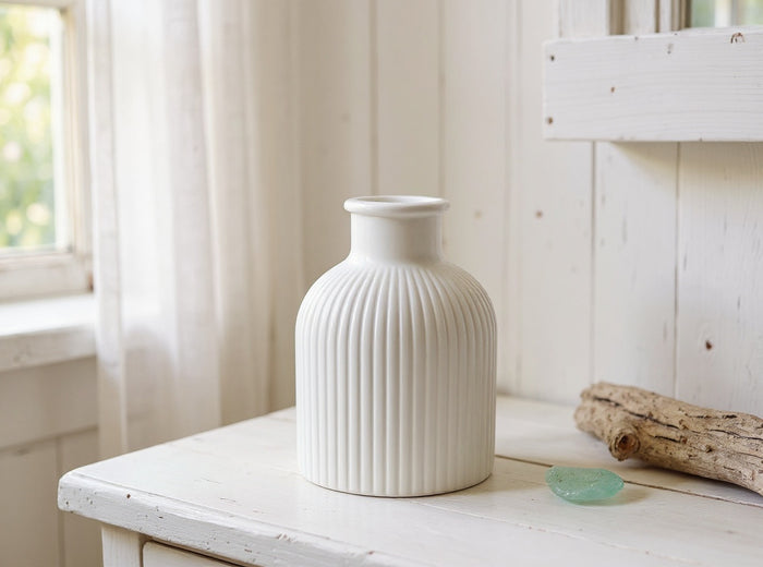 Ribbed Bottle Vase, Gypsum White 4"