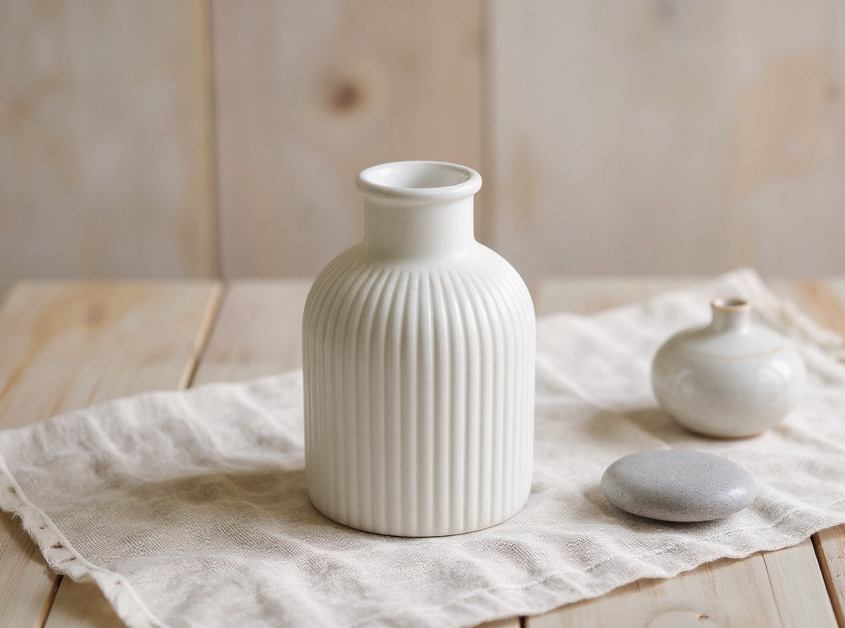 Ribbed Bottle Vase, Gypsum White 4"