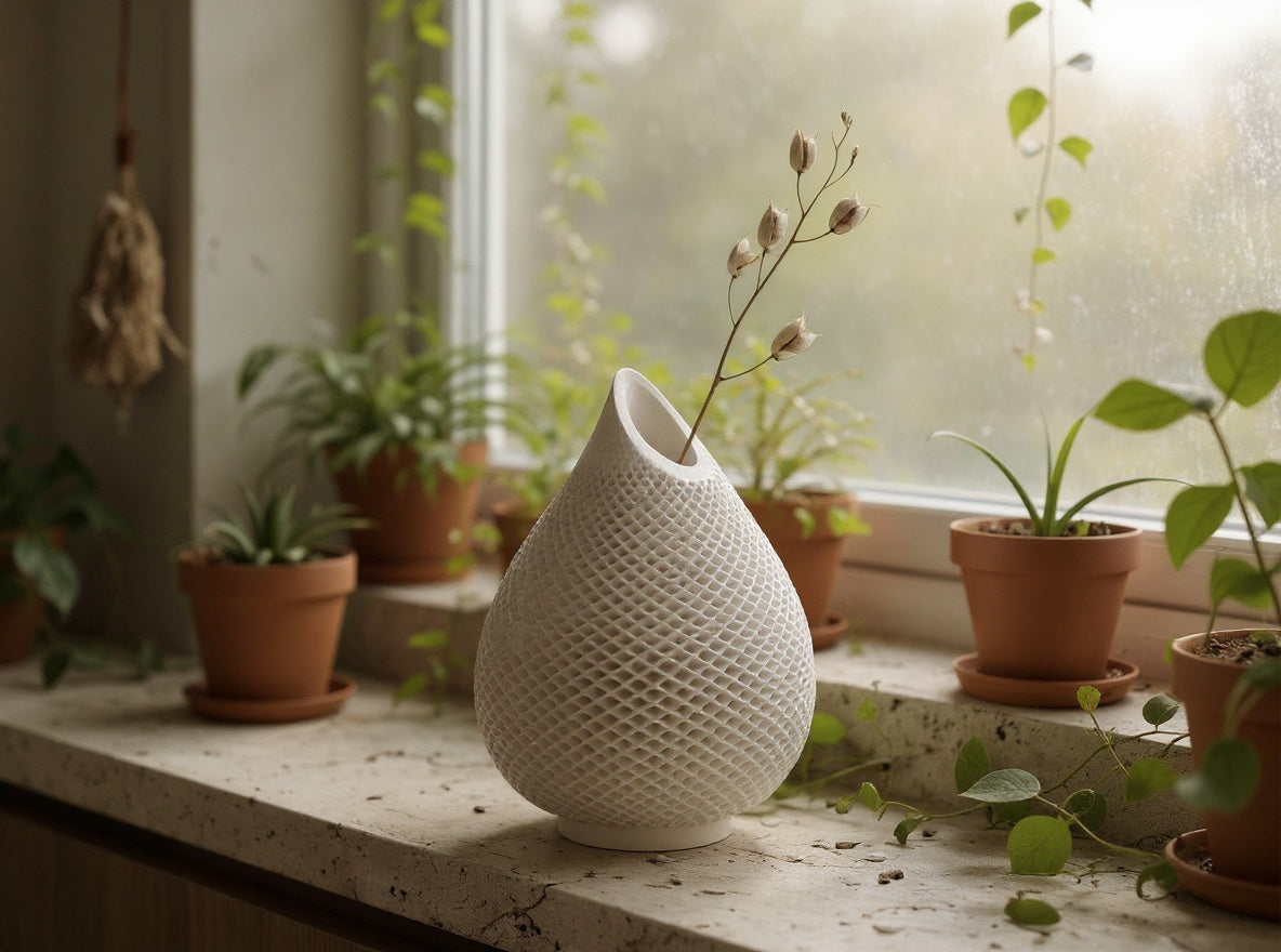 Teardrop Honeycomb Vase, Gypsum White 5"
