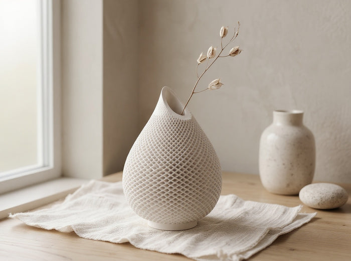 Teardrop Honeycomb Vase, Gypsum White 5"