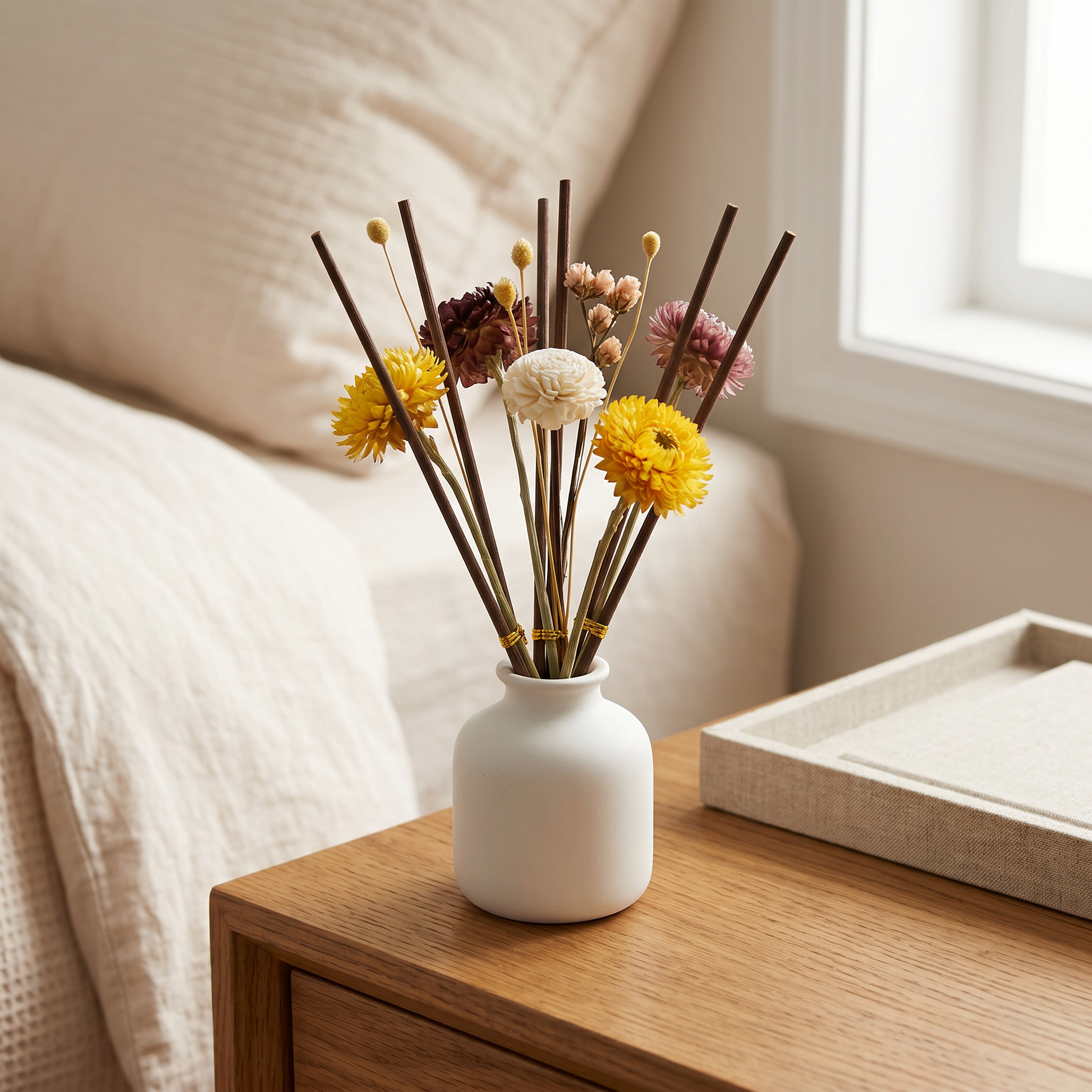 Country Garden Reed Diffuser Sticks | Rattan Wood Flower Detail | Sunsum®
